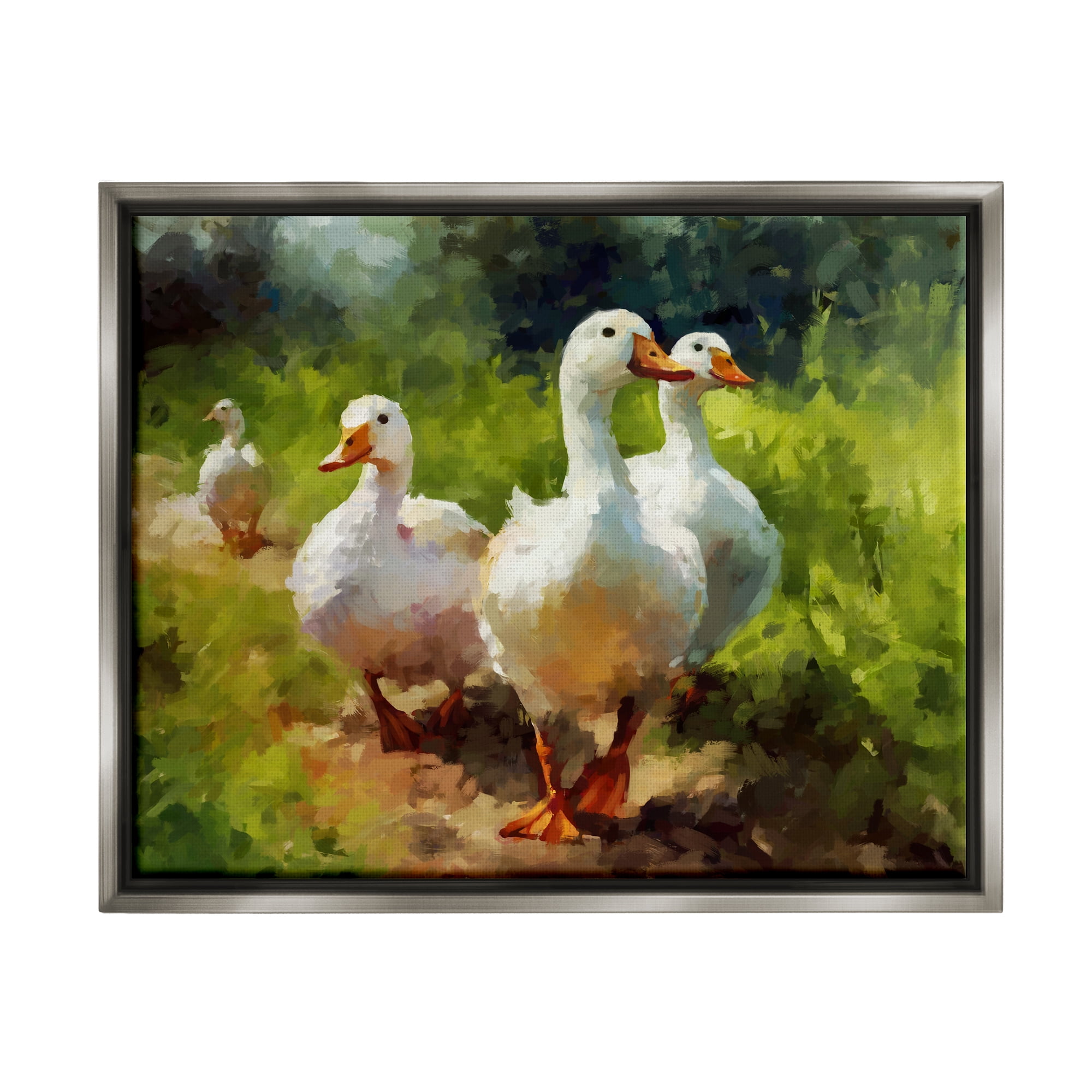 Stupell Industries Duck Family in Nature Animals & Insects Painting Gray Floater Framed Canvas Art Print Wall Art, 21 x 17