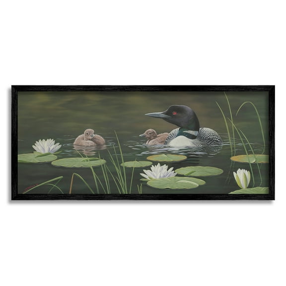 Stupell Industries Duck Family in Pond Animals & Insects Painting Black Framed Art Print Wall Art, 24 x 10