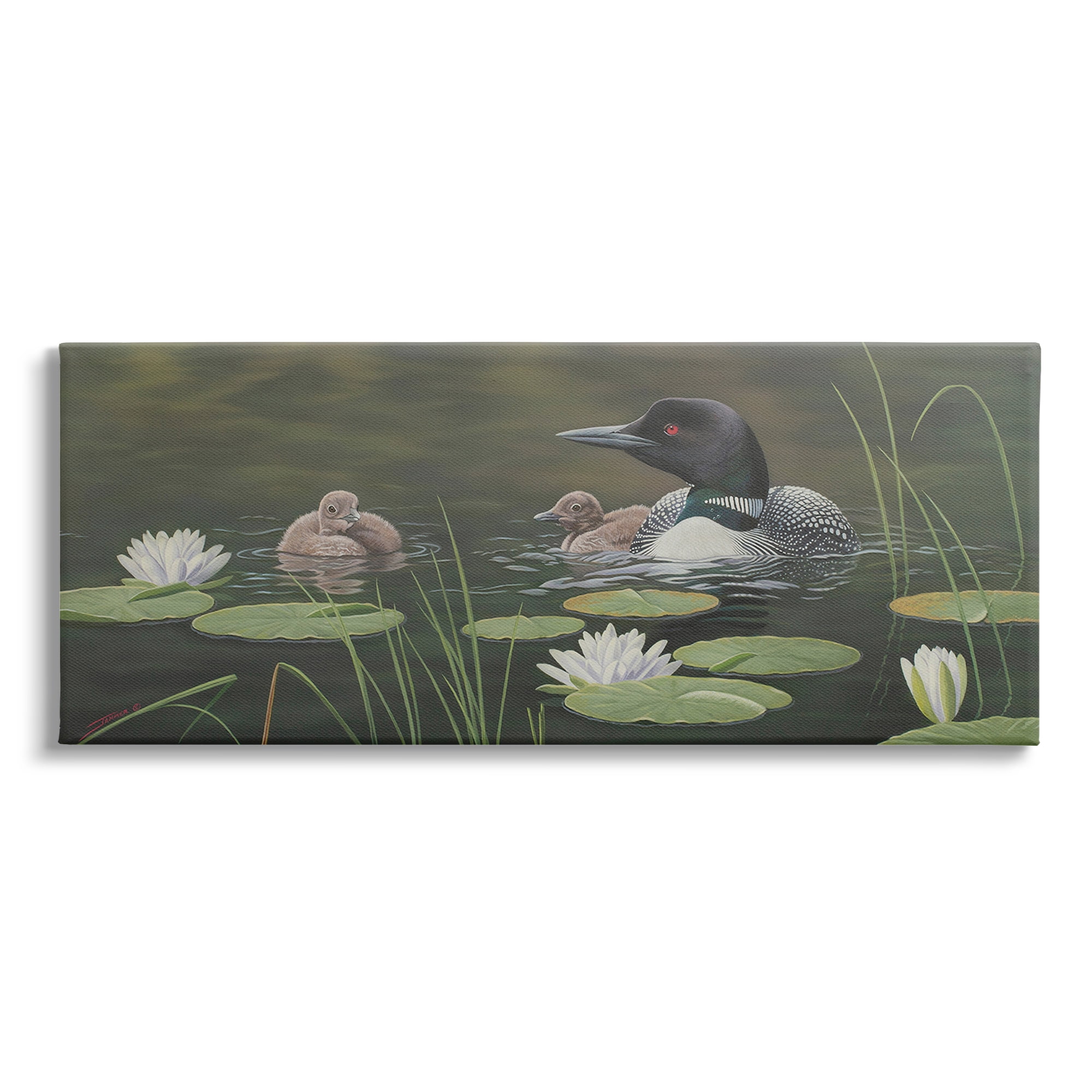 Stupell Industries Duck Family in Pond Animals & Insects Painting Gallery Wrapped Canvas Print Wall Art, 40 x 17