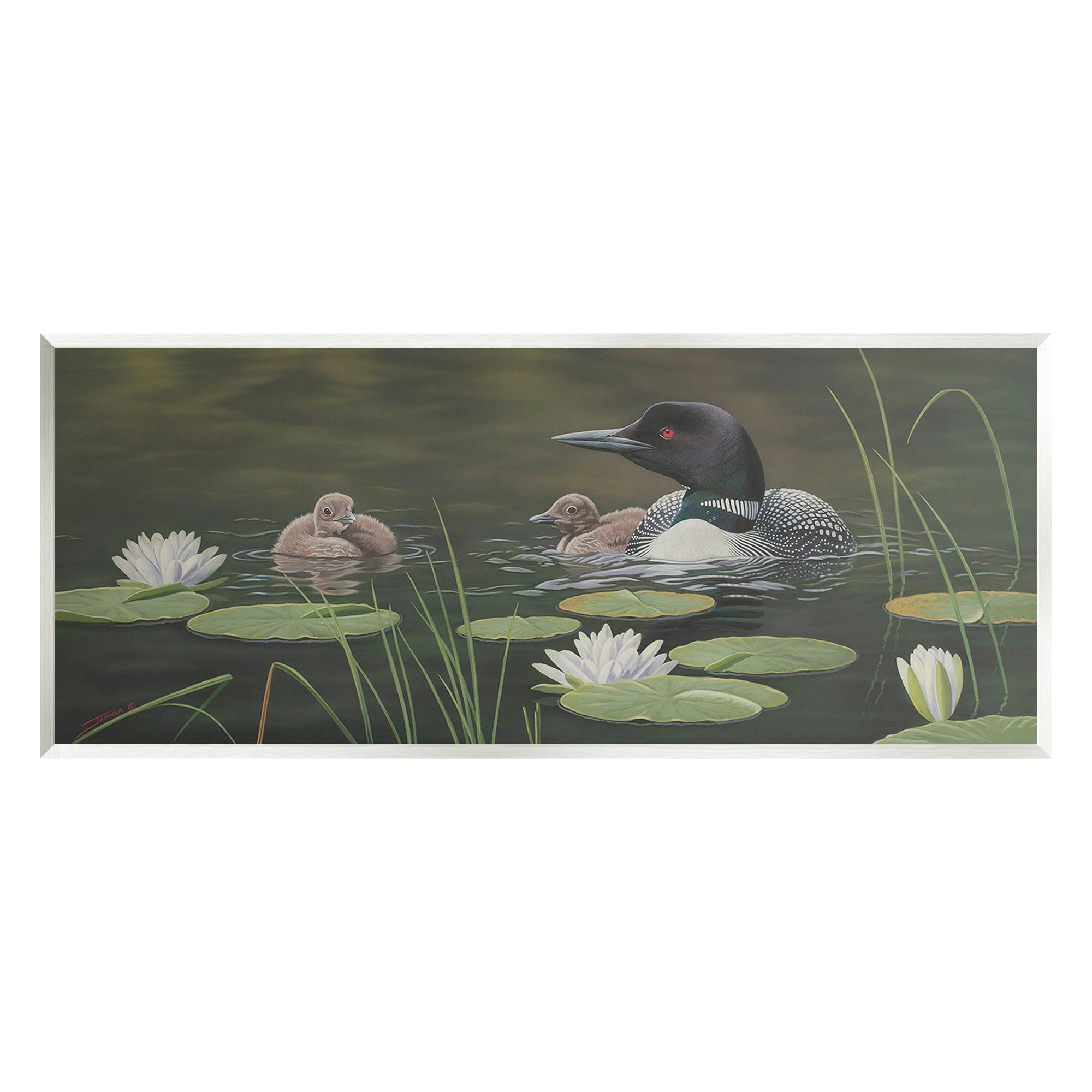 Stupell Industries Duck Family in Pond Animals & Insects Painting Unframed Art Print Wall Art, 17 x 7