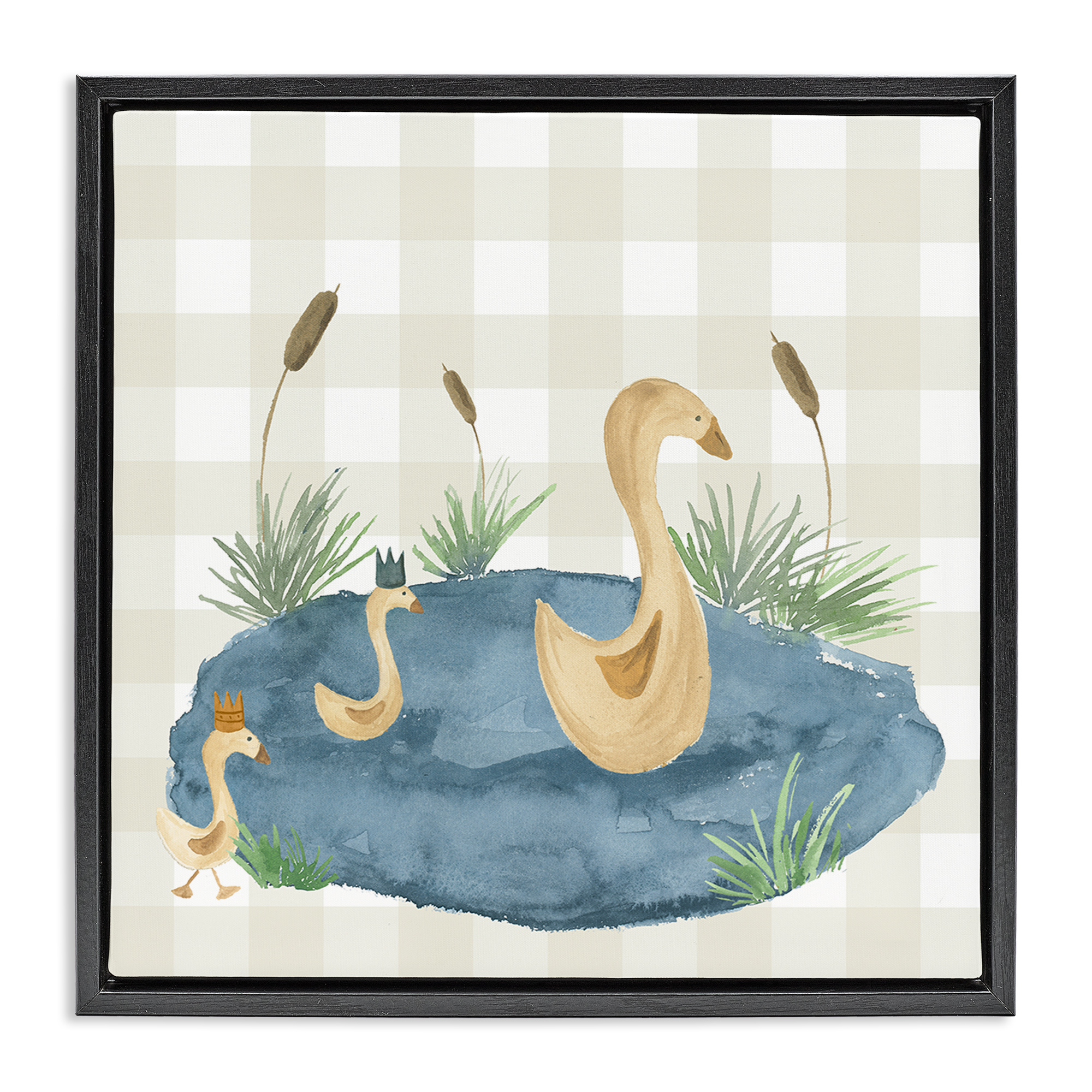 Stupell Industries Duck Family in Pond Animals Painting Black Floater Framed Canvas Art Print Wall Art, 18 x 18