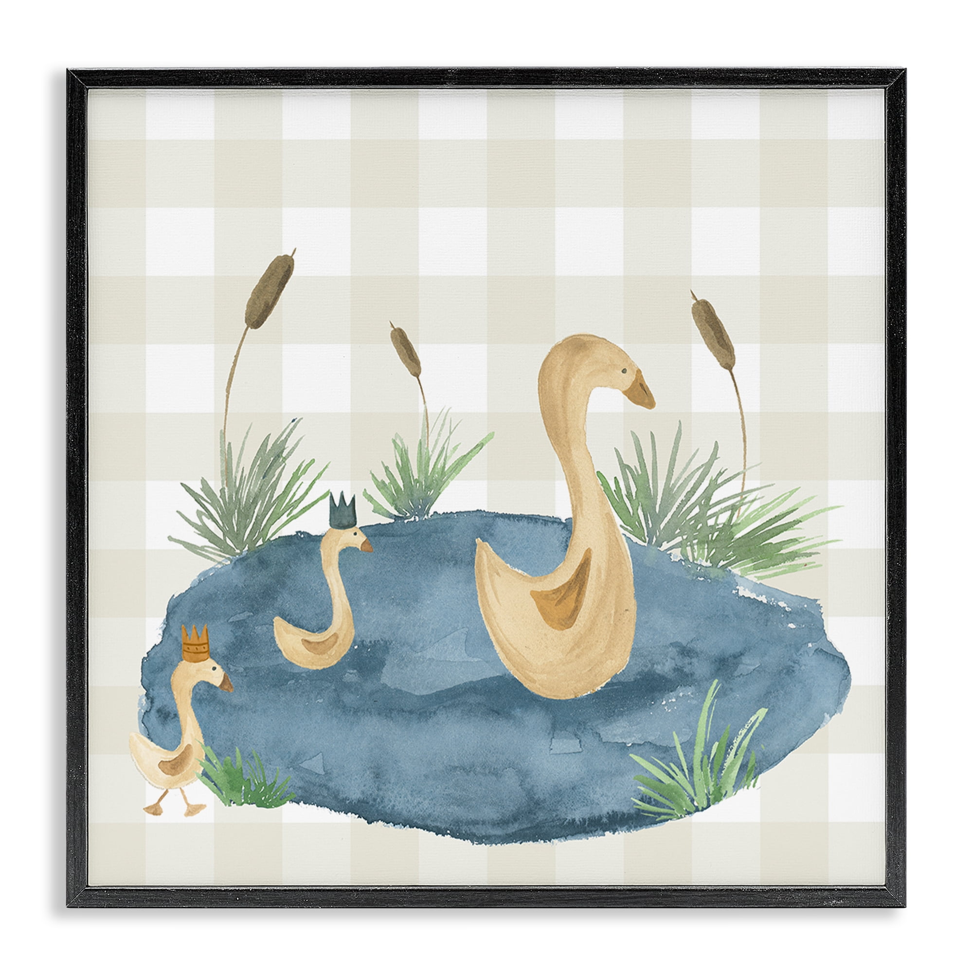 Stupell Industries Duck Family in Pond Animals Painting Black Framed Art Print Wall Art, 17 x 17