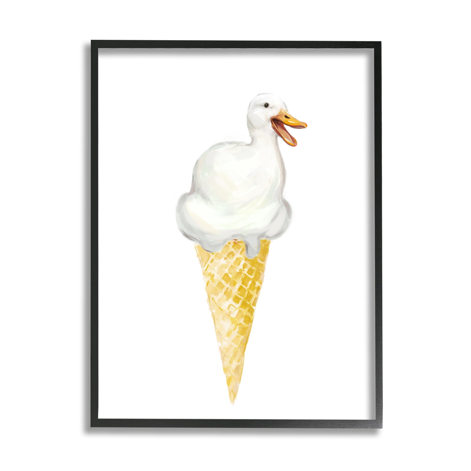 Stupell Industries Duck Ice Cream Cone Animals & Insects Painting Black Framed Art Print Wall Art, 16 x 20