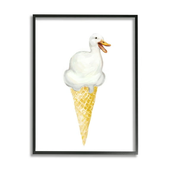 Stupell Industries Duck Ice Cream Cone Animals & Insects Painting Black Framed Art Print Wall Art, 24 x 30
