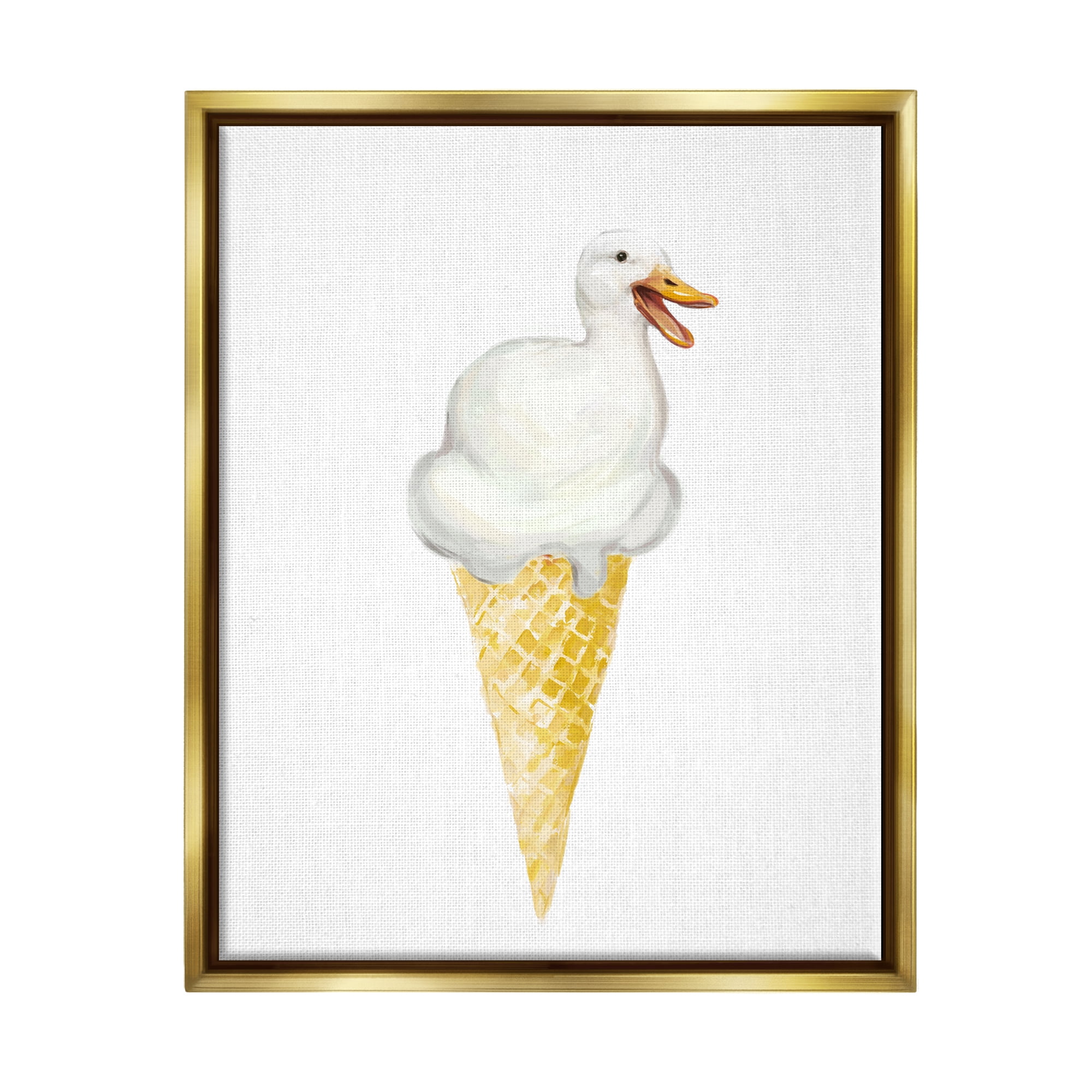 Stupell Industries Duck Ice Cream Cone Animals & Insects Painting Gold Floater Framed Canvas Art Print Wall Art, 25 x 31