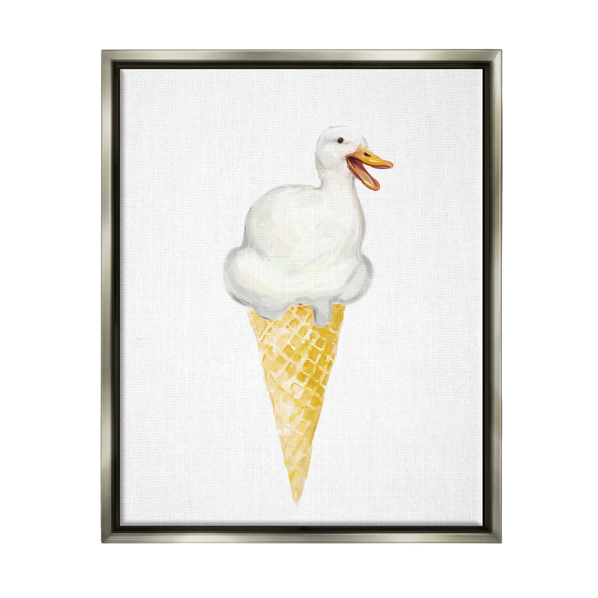 Stupell Industries Duck Ice Cream Cone Animals & Insects Painting Gray Floater Framed Canvas Art Print Wall Art, 25 x 31