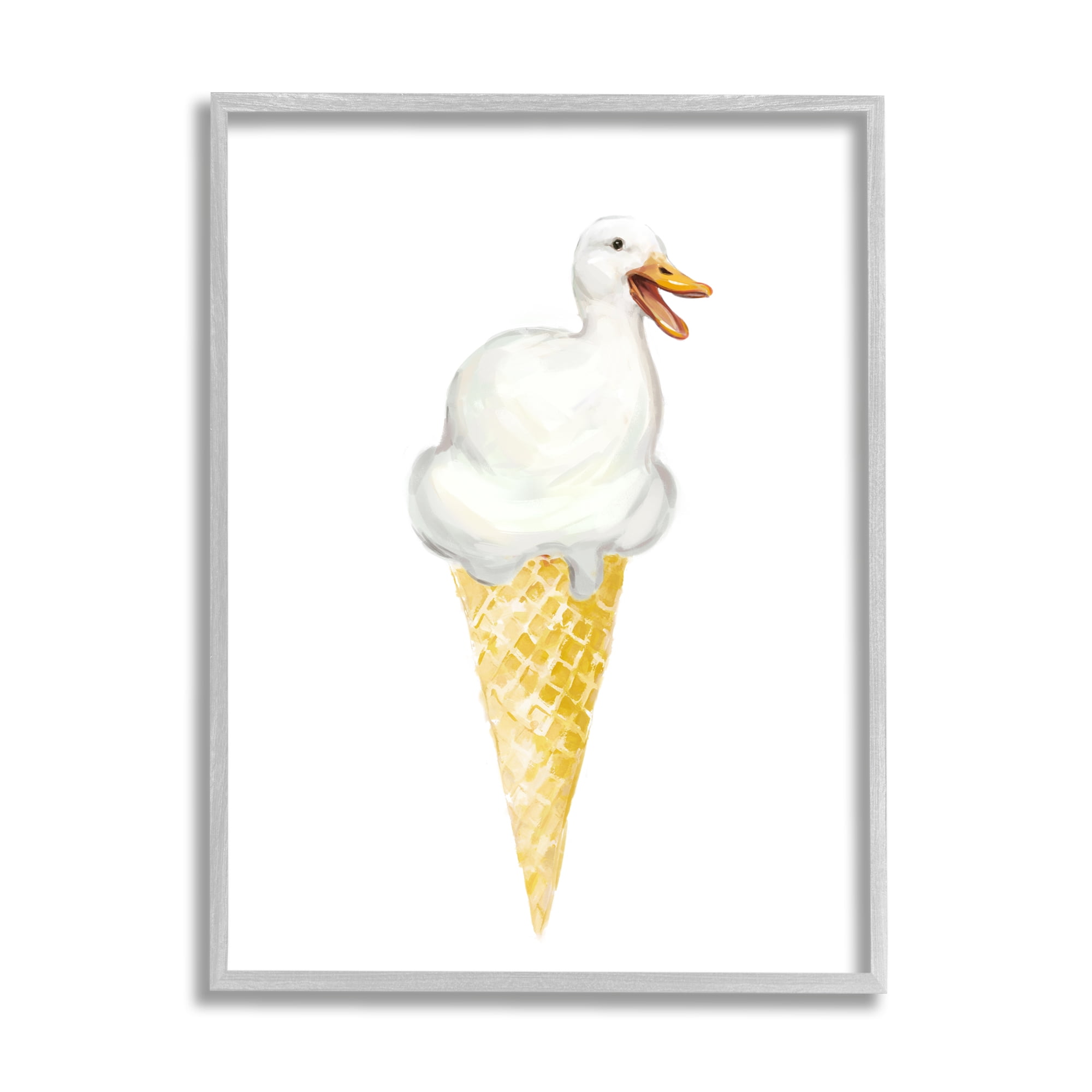 Stupell Industries Duck Ice Cream Cone Animals & Insects Painting Gray Framed Art Print Wall Art, 11 x 14