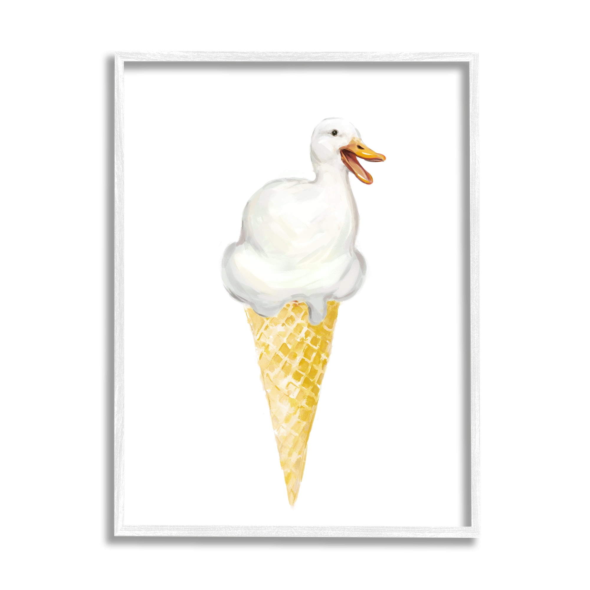 Stupell Industries Duck Ice Cream Cone Animals & Insects Painting White Framed Art Print Wall Art, 16 x 20