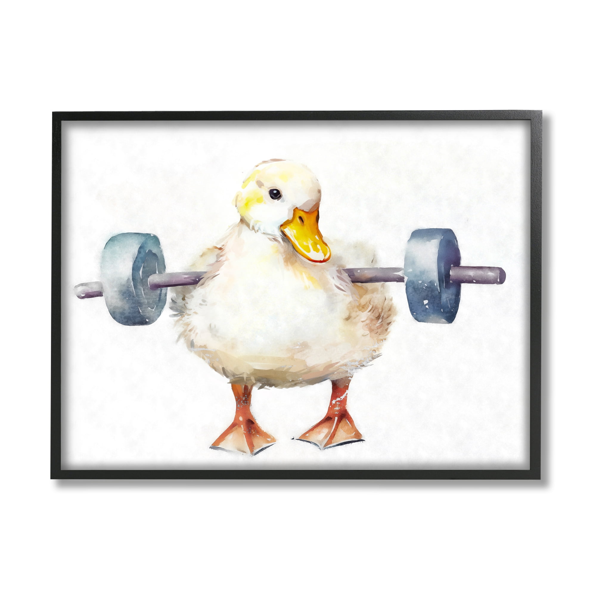 Stupell Industries Duck Lifting Weights Animals & Insects Painting Black Framed Art Print Wall Art, 30 x 24