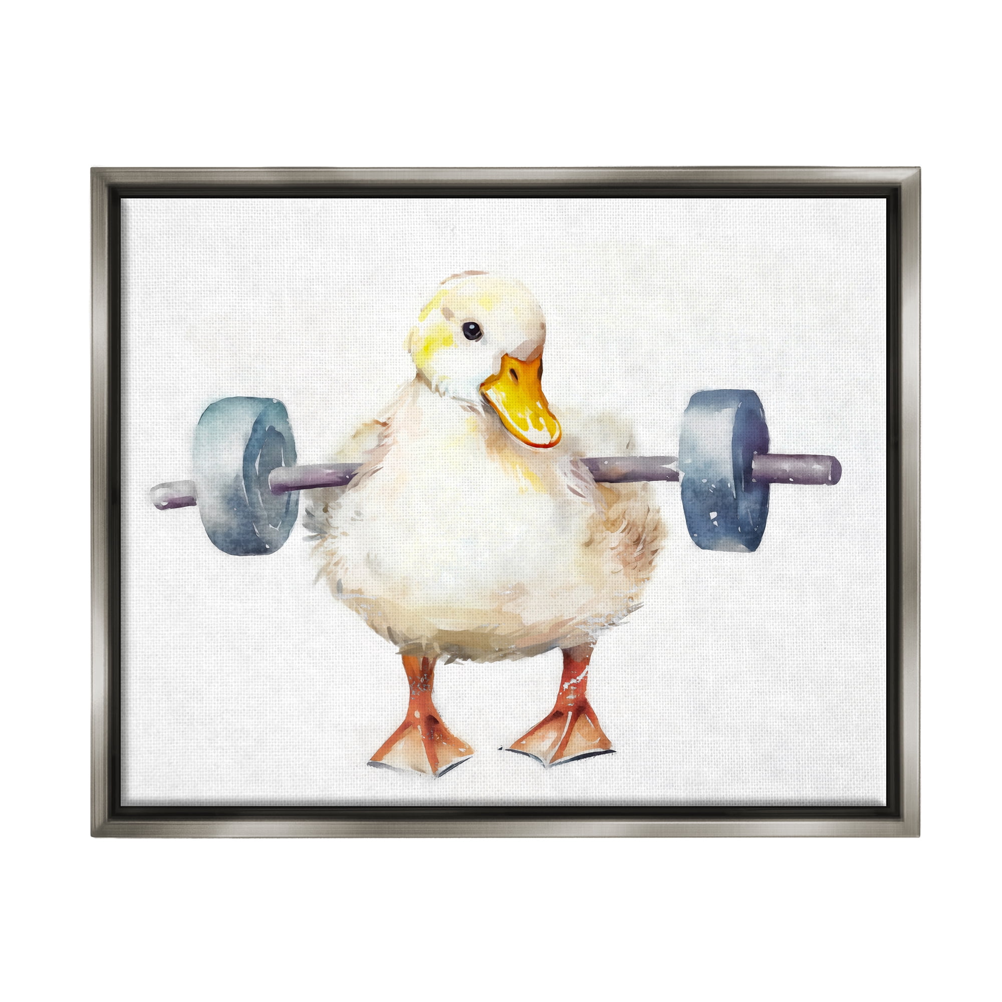 Stupell Industries Duck Lifting Weights Animals & Insects Painting Gray Floater Framed Canvas Art Print Wall Art, 21 x 17