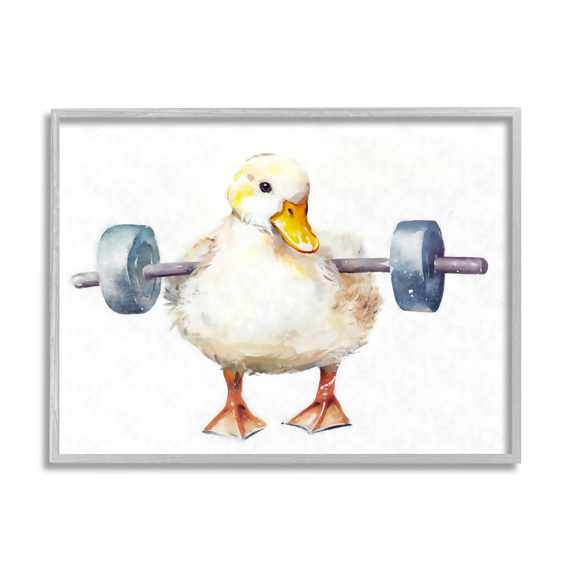 Stupell Industries Duck Lifting Weights Animals & Insects Painting Gray Framed Art Print Wall Art, 14 x 11