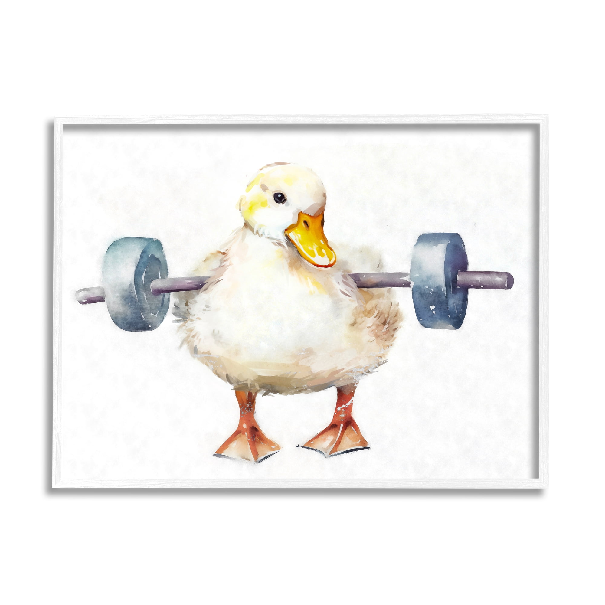 Stupell Industries Duck Lifting Weights Animals & Insects Painting White Framed Art Print Wall Art, 30 x 24