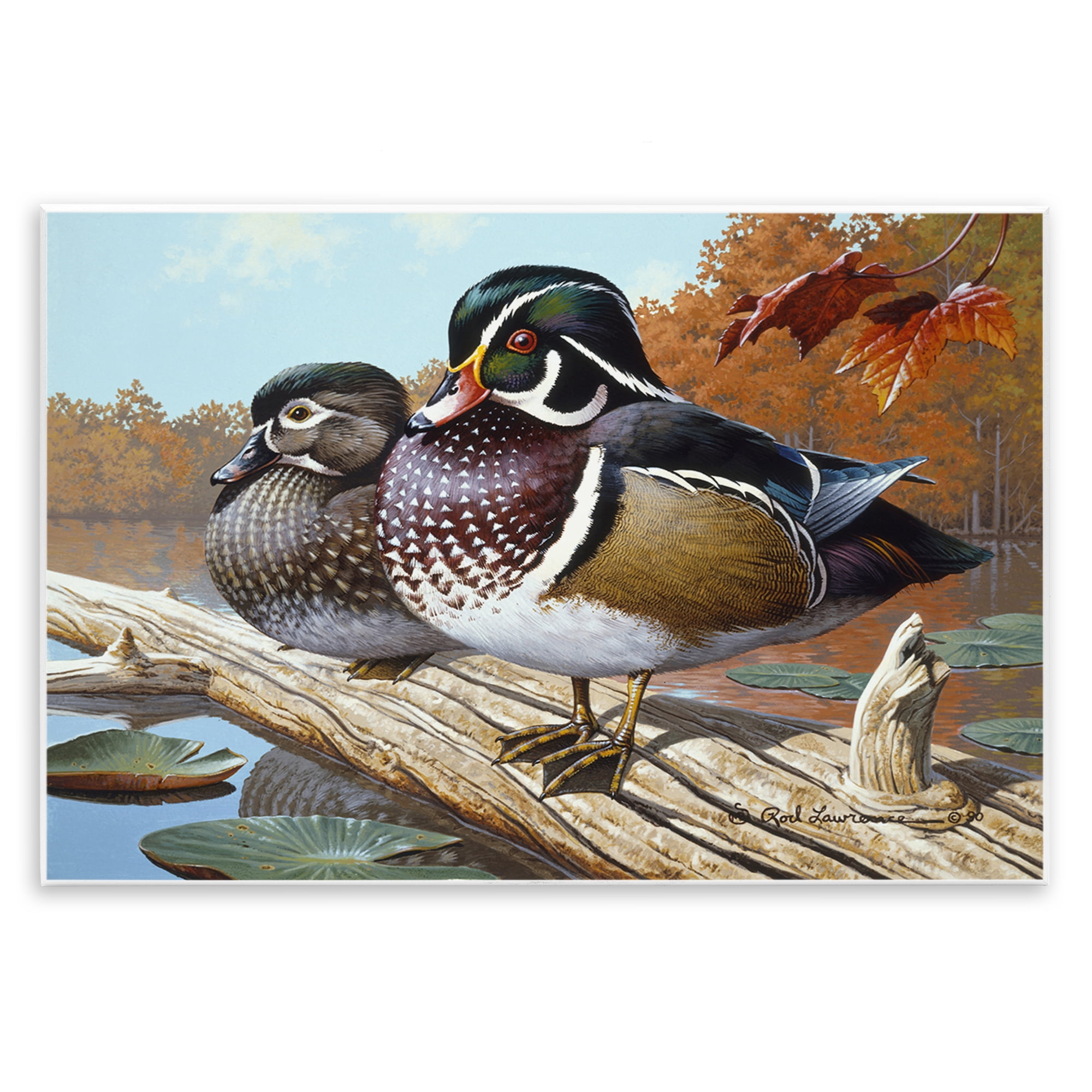 Stupell Industries Duck Pair on Driftwood Animals Painting Unframed Art Print Wall Art, 19 x 13