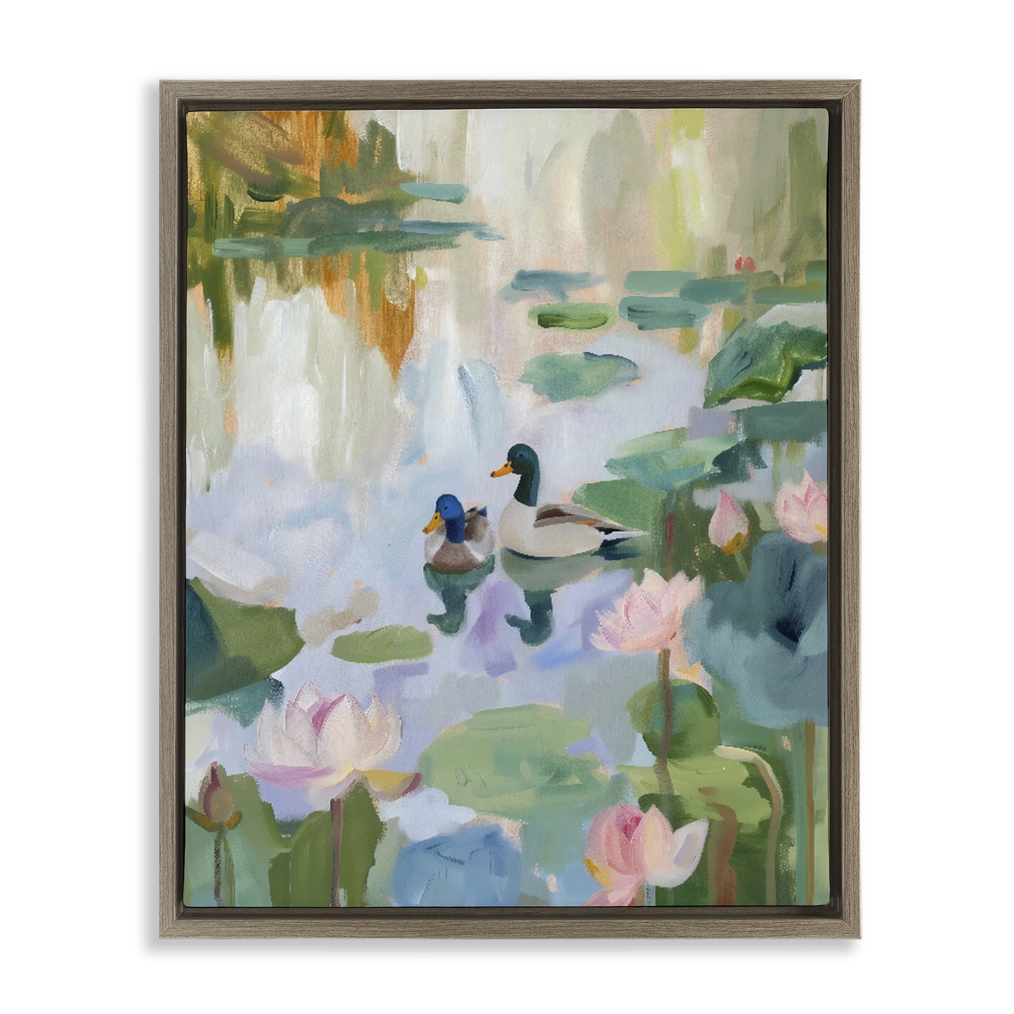 Stupell Industries Duck Pond During Tranquil Morning Brown Framed Floater Canvas Wall Art, design by The Prints Vibe