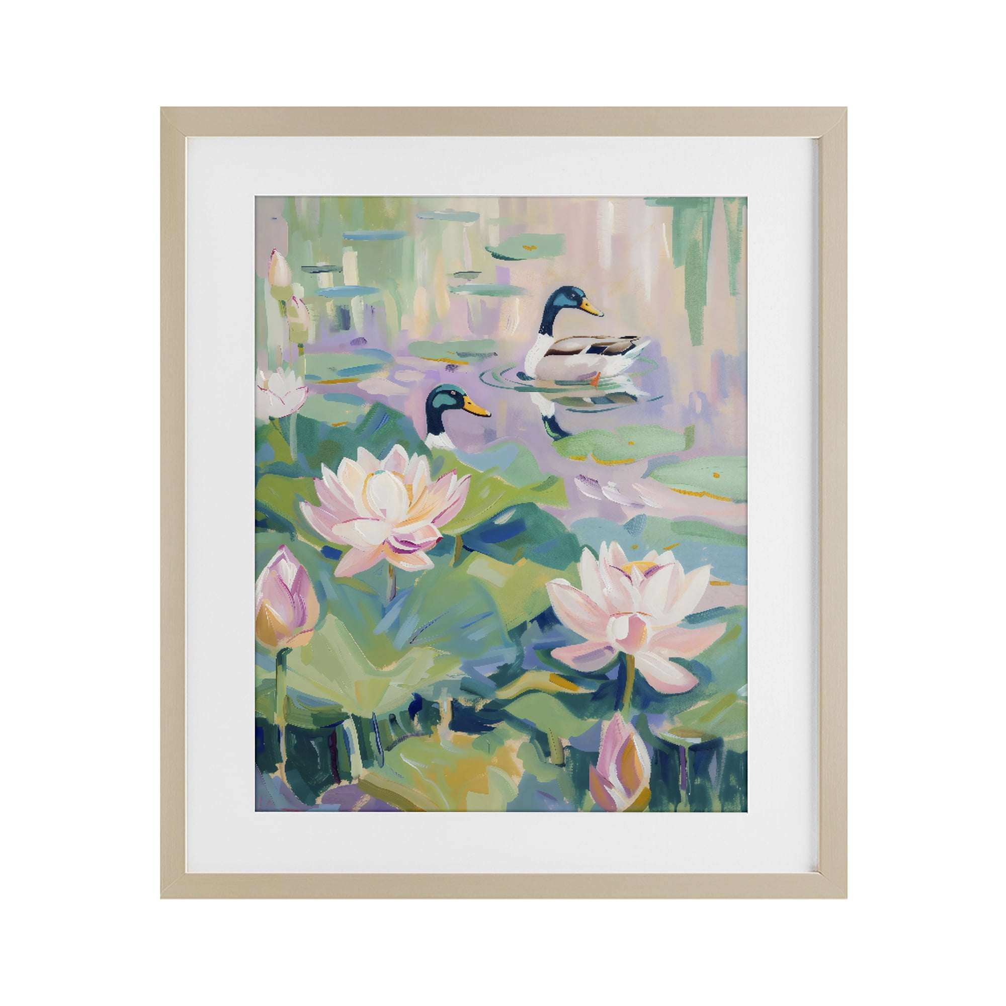 Stupell Industries Duck Pond with Lotus Flowers Birch Framed Print Under Glass, design by The Prints Vibe
