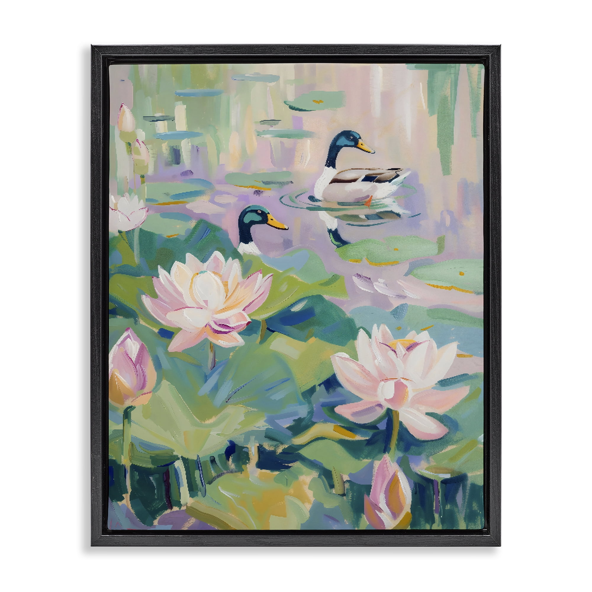 Stupell Industries Duck Pond with Lotus Flowers Black Framed Floater Canvas Wall Art, design by The Prints Vibe