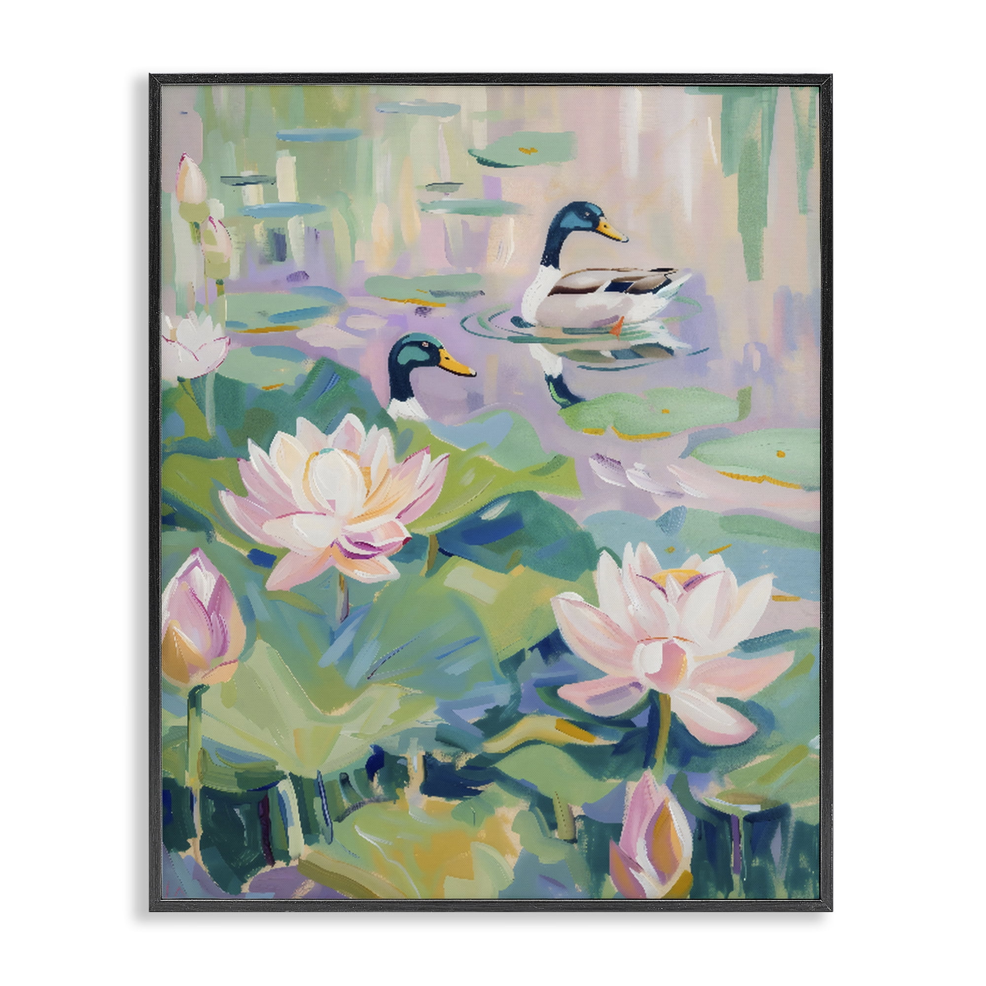 Stupell Industries Duck Pond with Lotus Flowers Black Framed Giclee Art, design by The Prints Vibe