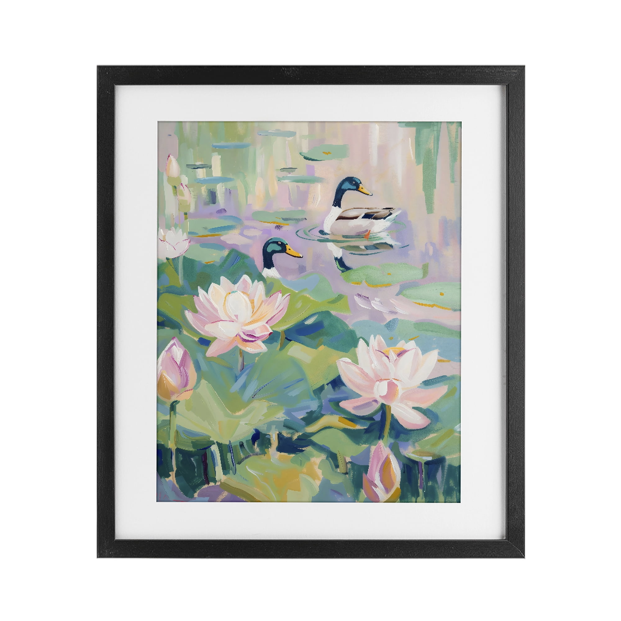 Stupell Industries Duck Pond with Lotus Flowers Black Framed Print Under Glass, design by The Prints Vibe