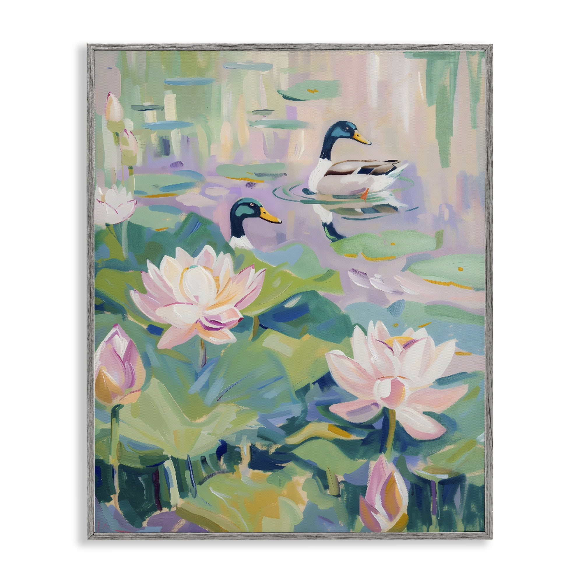 Stupell Industries Duck Pond with Lotus Flowers Gray Framed Giclee Art, design by The Prints Vibe