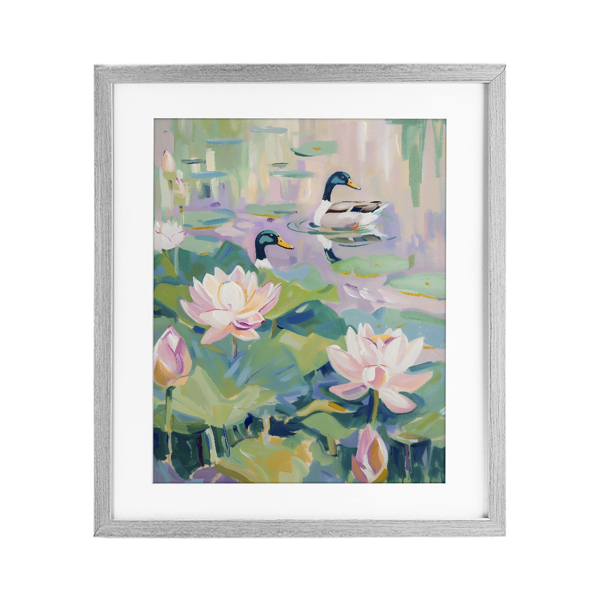 Stupell Industries Duck Pond with Lotus Flowers Gray Framed Print Under Glass, design by The Prints Vibe