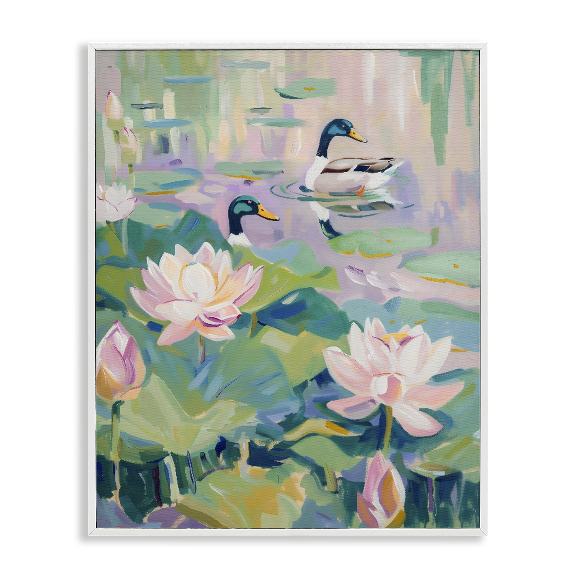 Stupell Industries Duck Pond with Lotus Flowers White Framed Giclee Art, design by The Prints Vibe