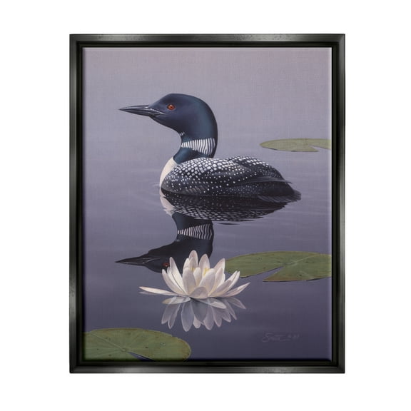 Stupell Industries Duck Swimming Pond Lily Pads Animals & Insects Painting Black Floater Framed Art Print Wall Art