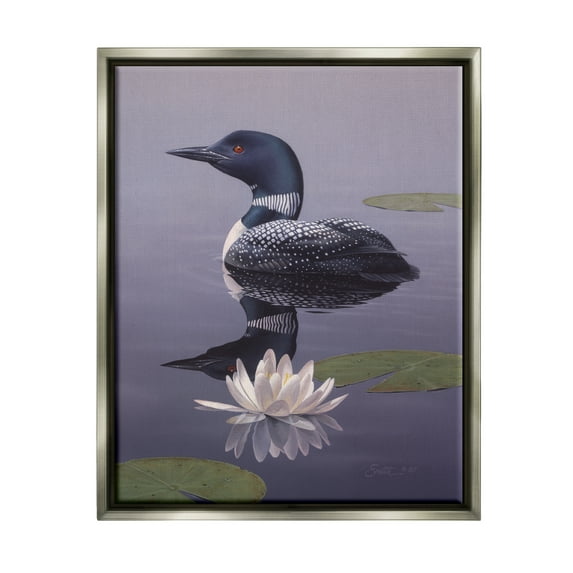 Stupell Industries Duck Swimming Pond Lily Pads Animals & Insects Painting Gray Floater Framed Art Print Wall Art
