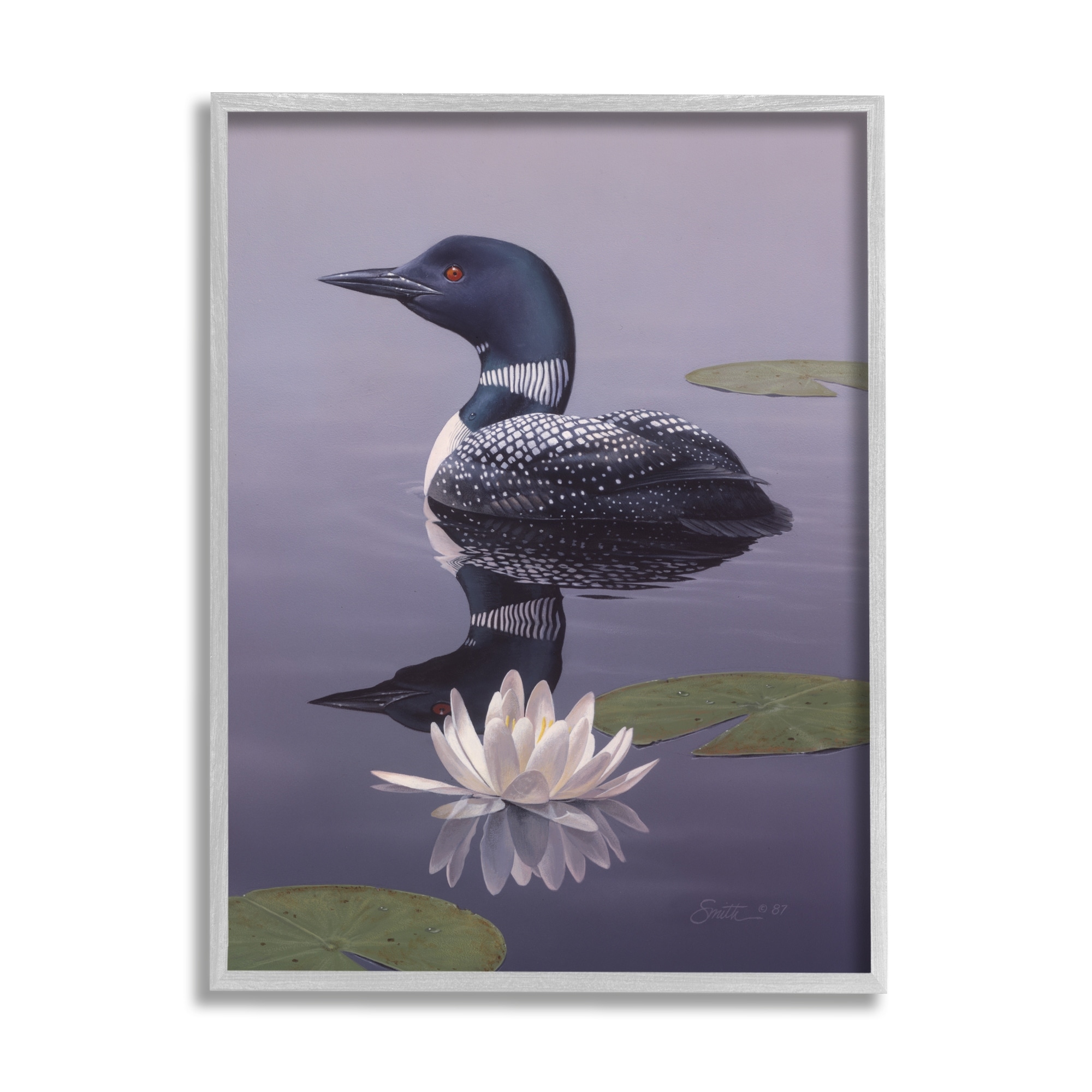 Stupell Industries Duck Swimming Pond Lily Pads Animals & Insects Painting Gray Framed Art Print Wall Art