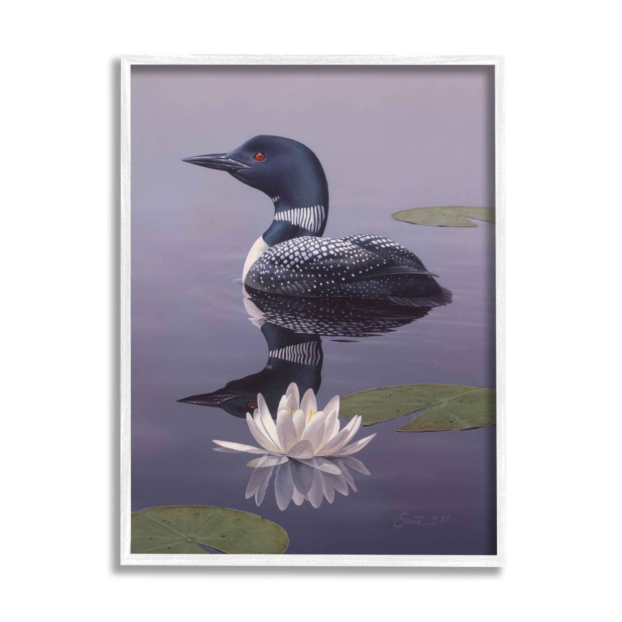 Stupell Industries Duck Swimming Pond Lily Pads Animals & Insects Painting White Framed Art Print Wall Art