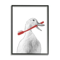 Stupell Industries Duck & Toothbrush Portrait Animals & Insects Painting Black Framed Art Print Wall Art