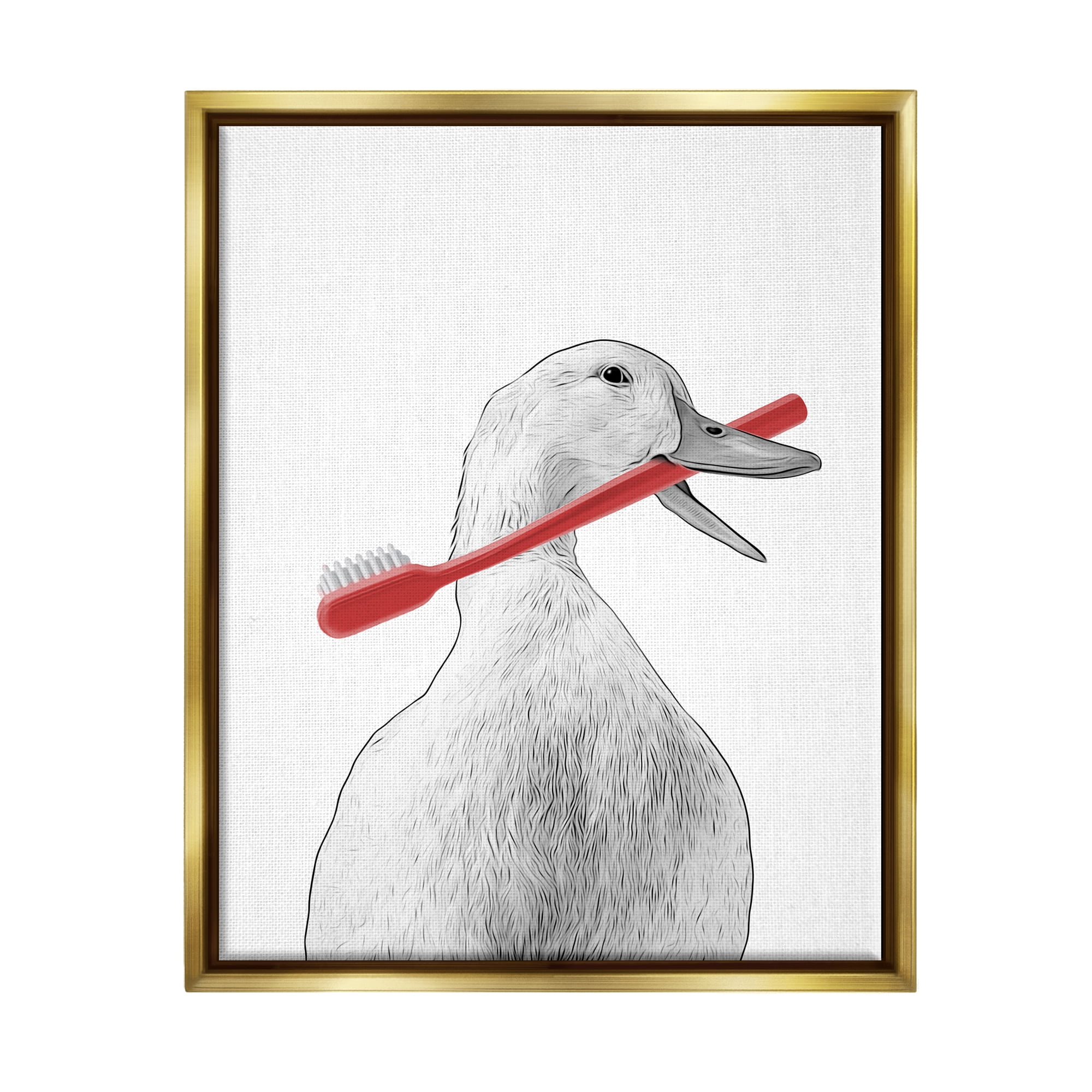 Stupell Industries Duck & Toothbrush Portrait Animals & Insects Painting Gold Floater Framed Art Print Wall Art