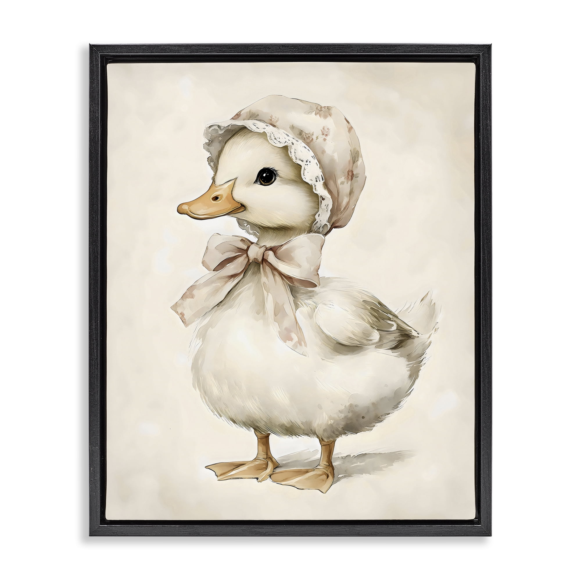 Stupell Industries Duck Wearing Bonnet Black Framed Floater Canvas Wall Art, design by Arlington Prints