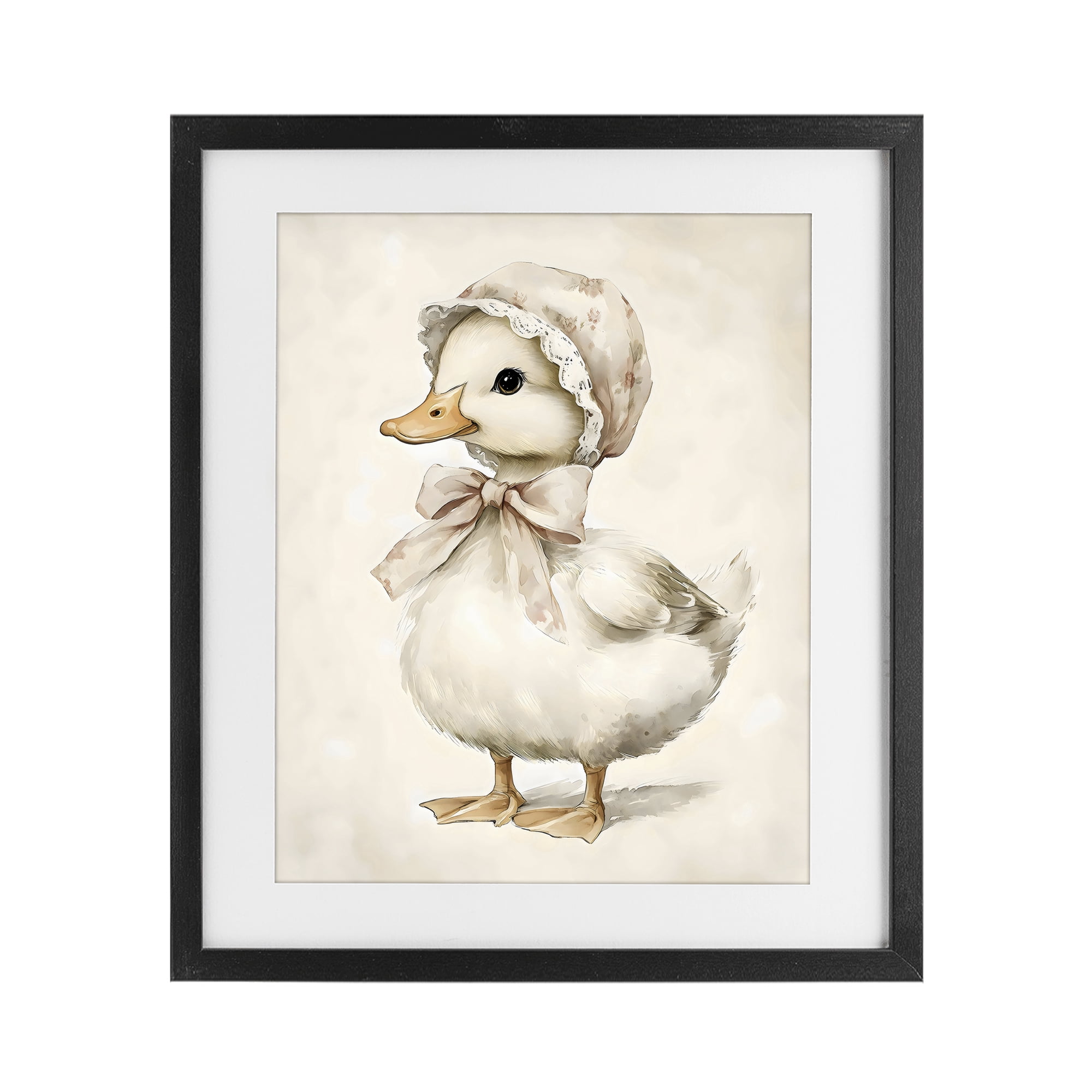 Stupell Industries Duck Wearing Bonnet Black Framed Print Under Glass, design by Arlington Prints