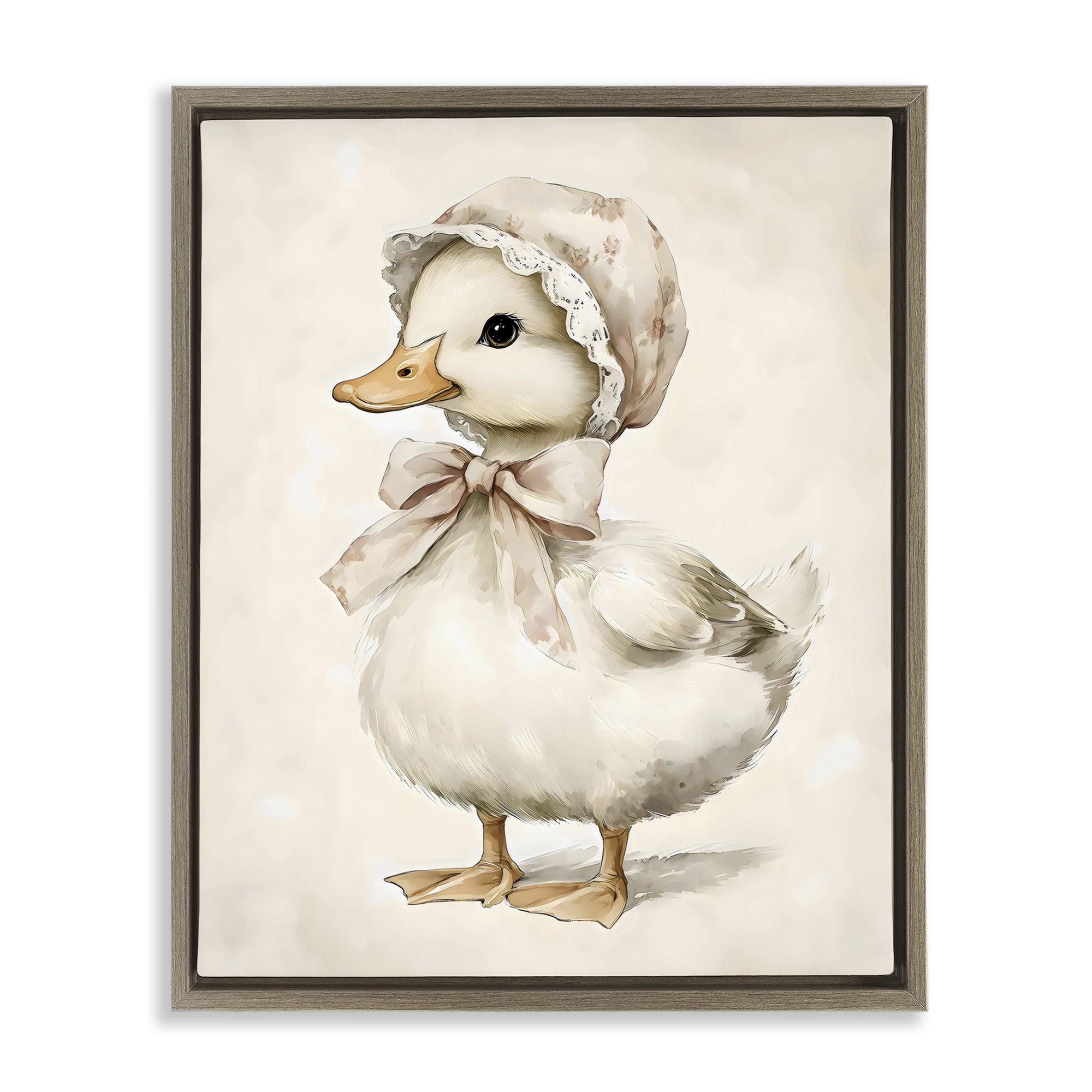 Stupell Industries Duck Wearing Bonnet Brown Framed Floater Canvas Wall Art, design by Arlington Prints