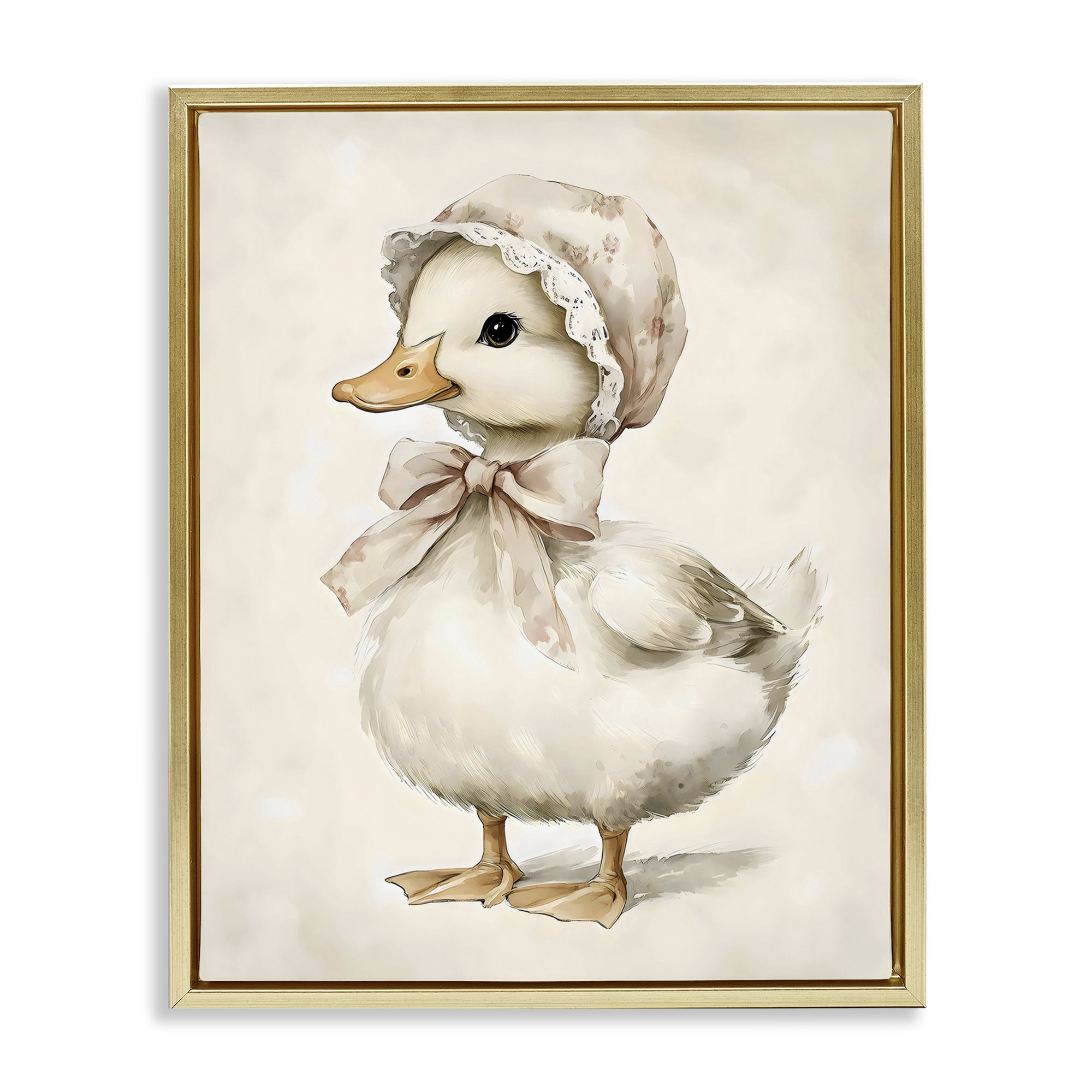 Stupell Industries Duck Wearing Bonnet Gold Framed Floater Canvas Wall Art, design by Arlington Prints