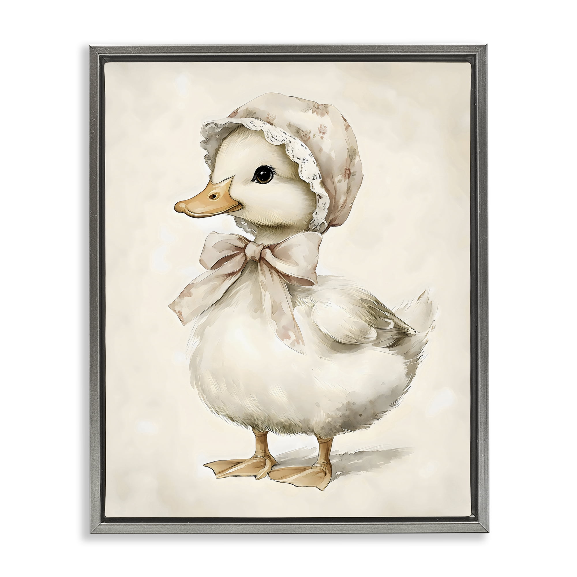 Stupell Industries Duck Wearing Bonnet Gray Framed Floater Canvas Wall Art, design by Arlington Prints