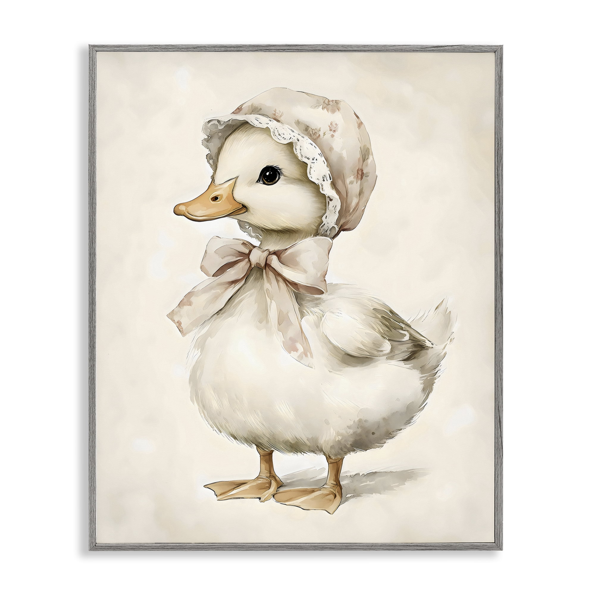 Stupell Industries Duck Wearing Bonnet Gray Framed Giclee Art, design by Arlington Prints