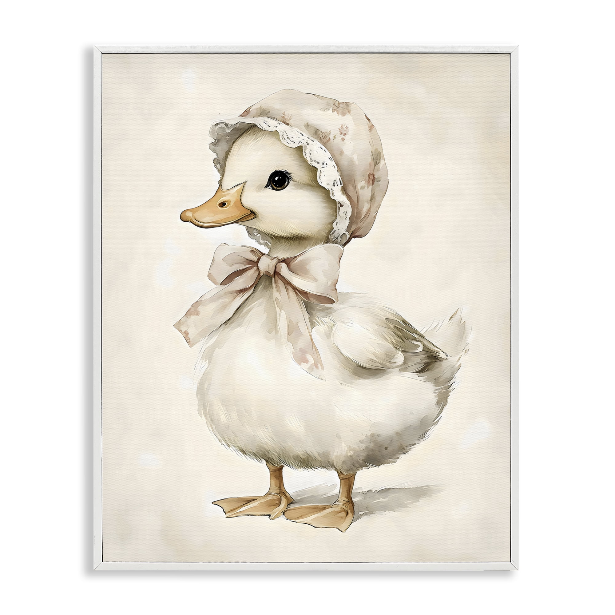 Stupell Industries Duck Wearing Bonnet White Framed Giclee Art, design by Arlington Prints