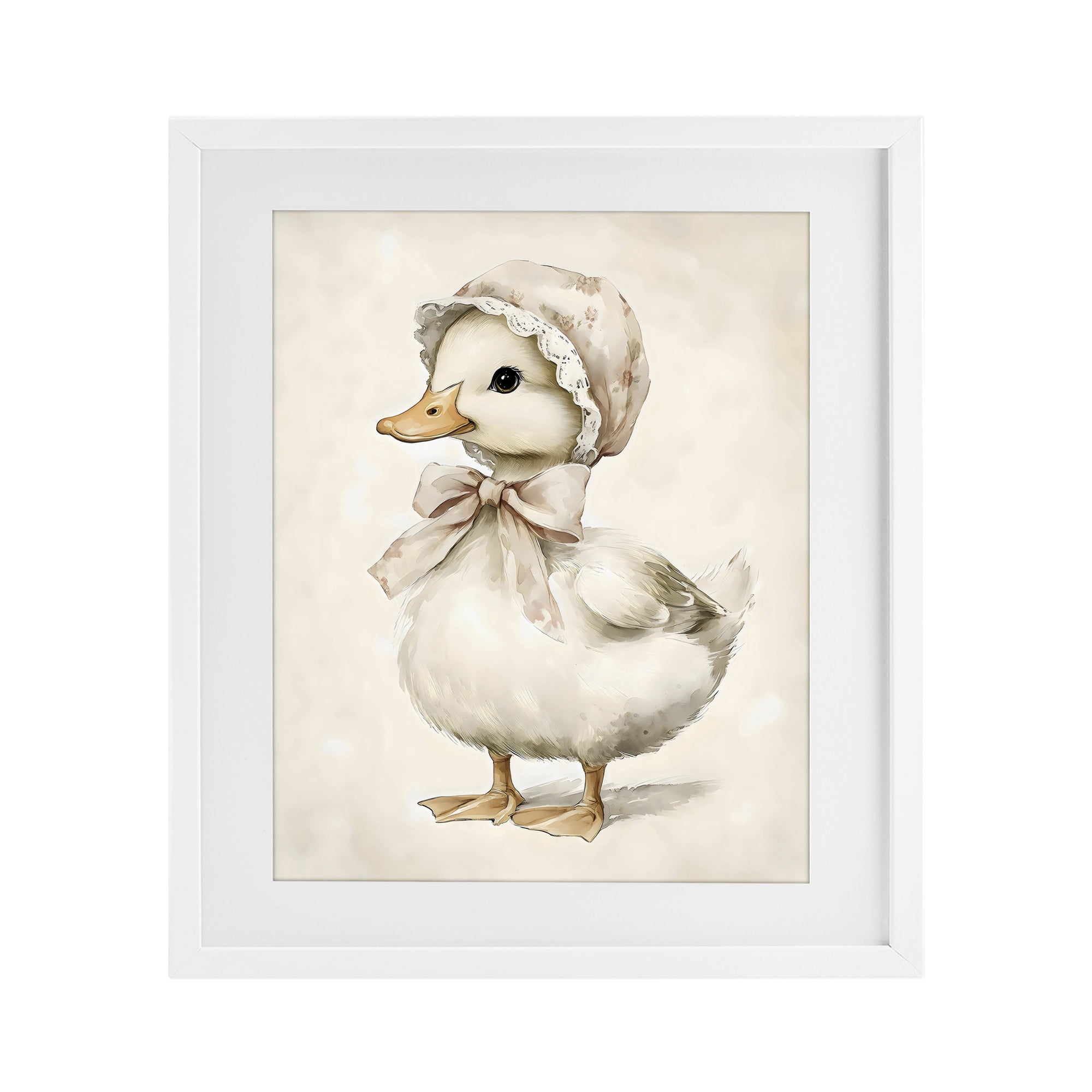 Stupell Industries Duck Wearing Bonnet White Framed Print Under Glass, design by Arlington Prints