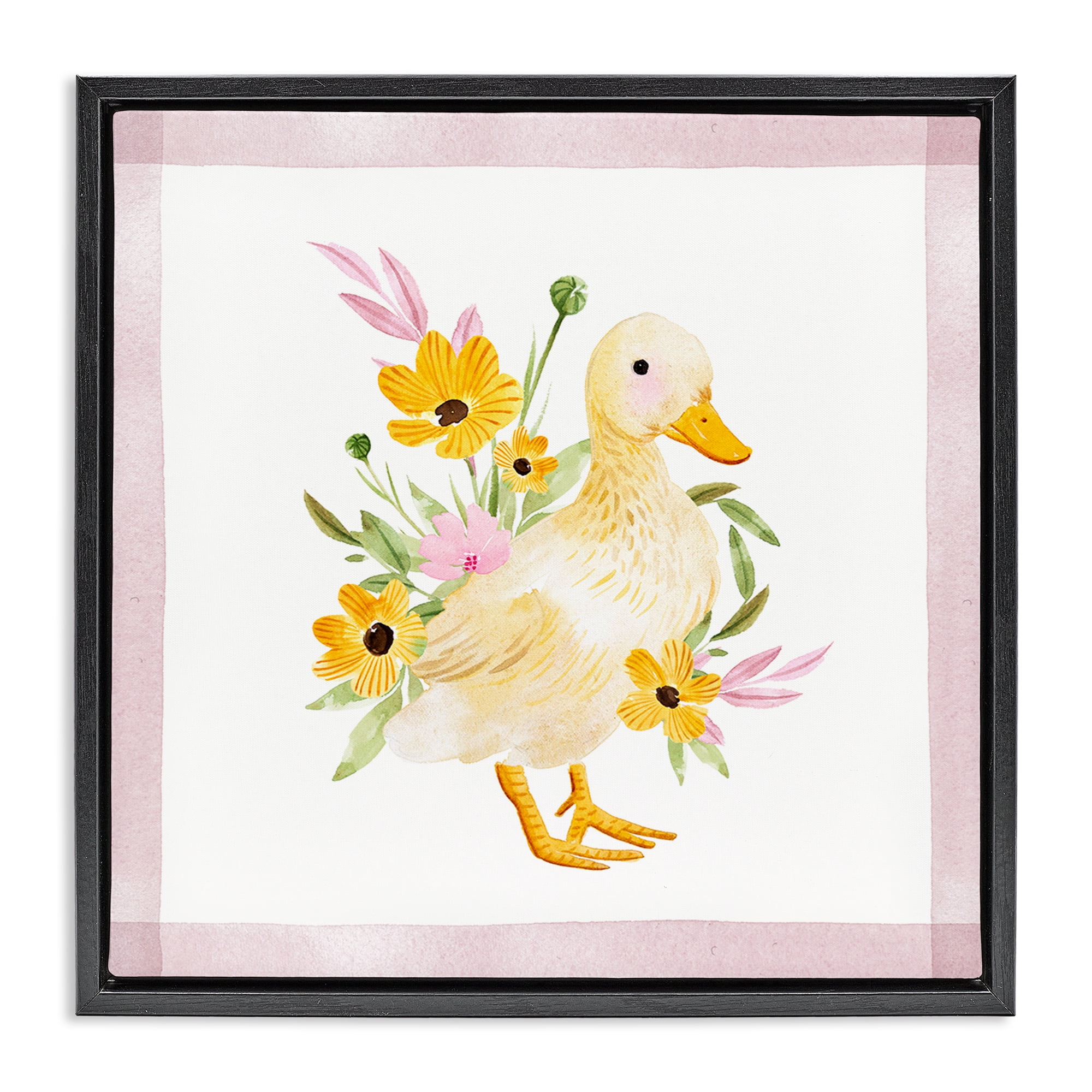 Stupell Industries Duck & Yellow Daisies Animals & Insects Painting Black Floater Framed Canvas Art Print Wall Art, 18 x 18