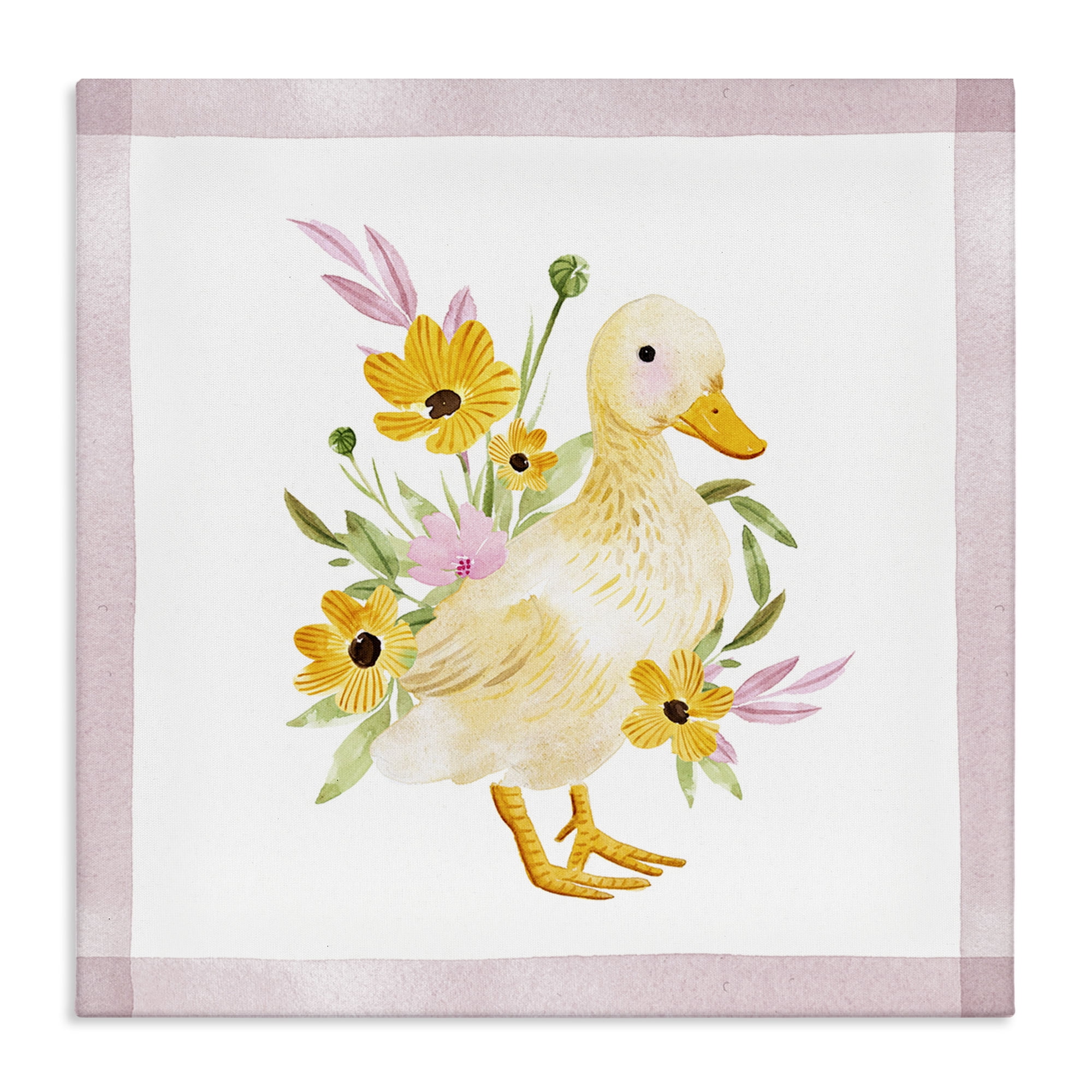 Stupell Industries Duck & Yellow Daisies Animals & Insects Painting Gallery Wrapped Canvas Art Print Wall Art, 36 x 36