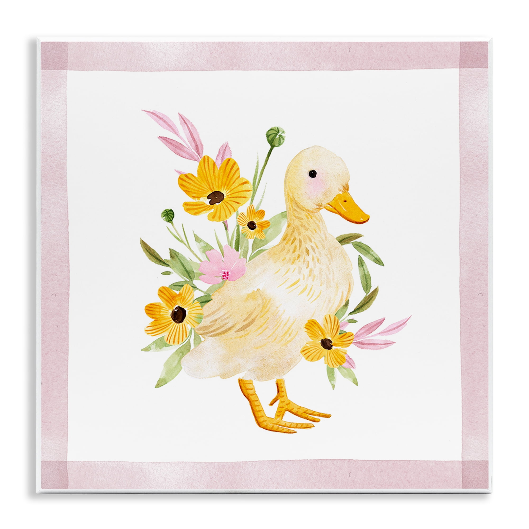Stupell Industries Duck & Yellow Daisies Animals & Insects Painting Unframed Art Print Wall Art, 12 x 12