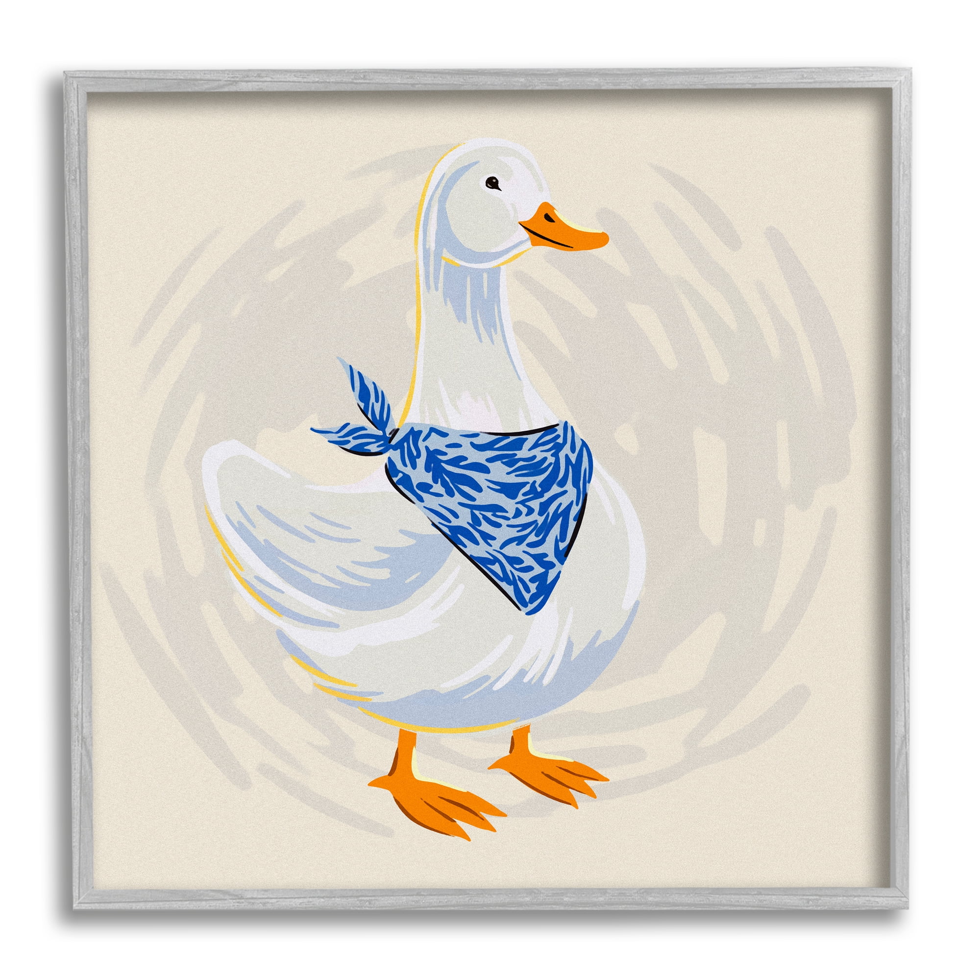Stupell Industries Duck in Blue Bandana Animals & Insects Painting Gray Framed Art Print Wall Art, 24 x 24