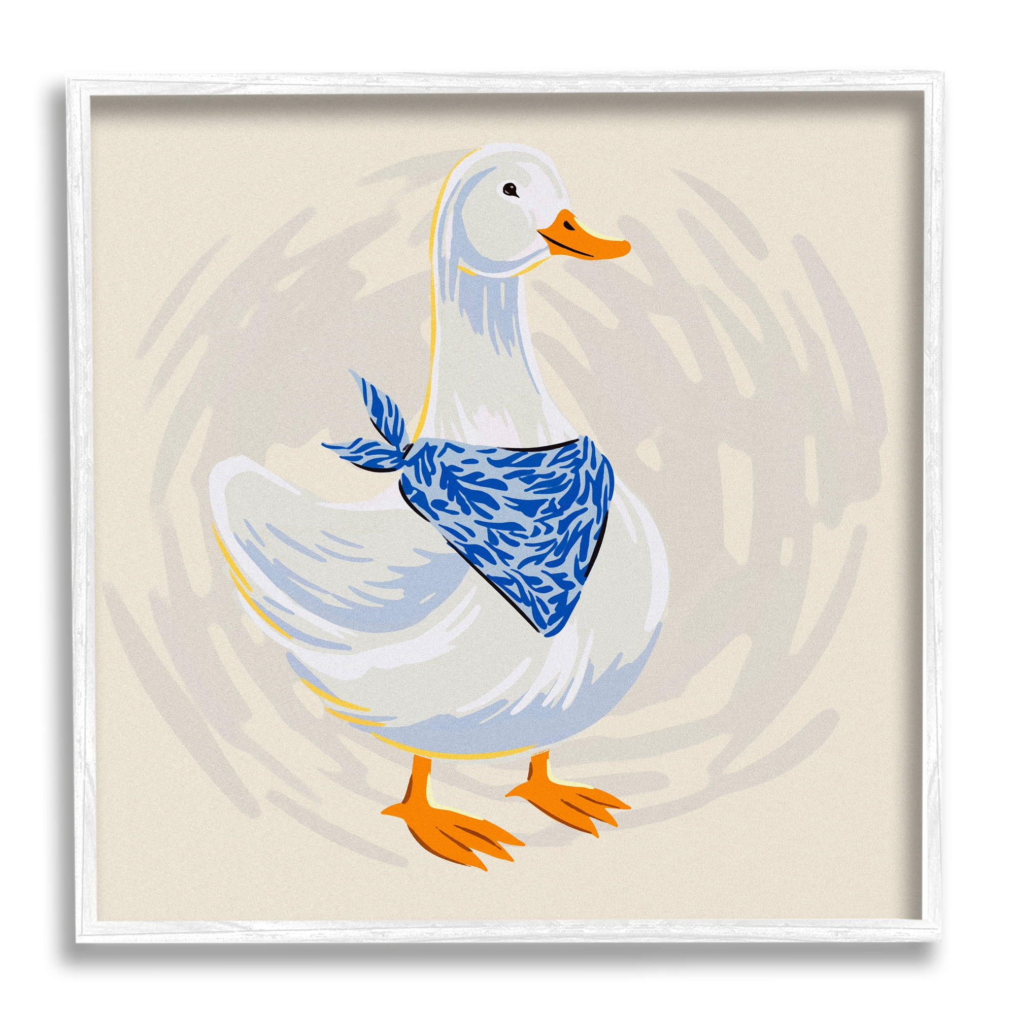 Stupell Industries Duck in Blue Bandana Animals & Insects Painting White Framed Art Print Wall Art, 12 x 12