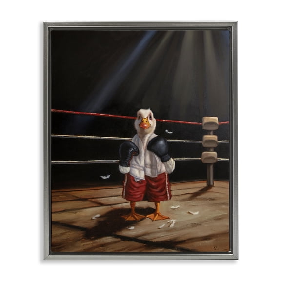 Stupell Industries Duck in Boxing Ring Sports & Sports Teams Painting Gray Floater Framed Canvas Art Print Wall Art, 17 x 21