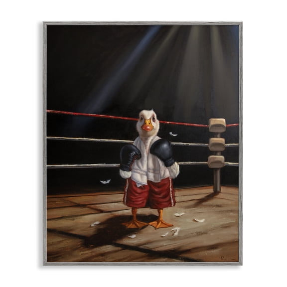 Stupell Industries Duck in Boxing Ring Sports & Sports Teams Painting Gray Framed Art Print Wall Art, 11 x 14