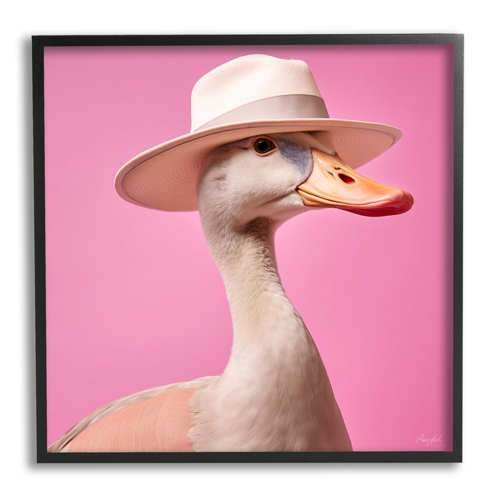 Stupell Industries Duck in Hat on Pink Animals & Insects Painting Black Framed Art Print Wall Art, 24 x 24