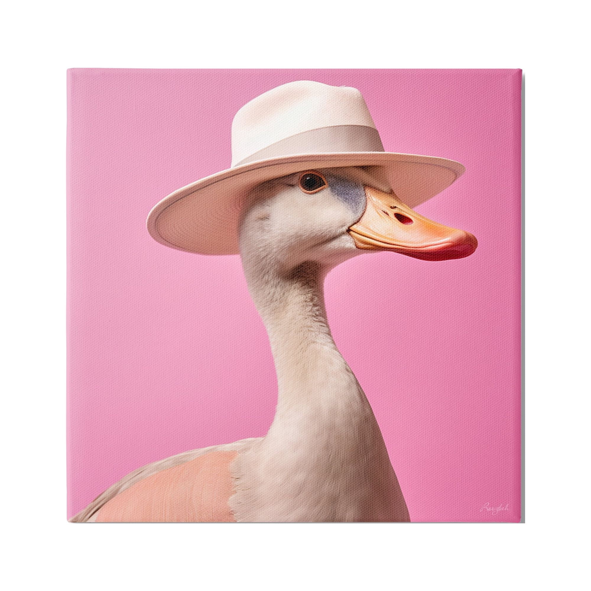 Stupell Industries Duck in Hat on Pink Animals & Insects Painting Gallery Wrapped Canvas Art Print Wall Art, 17 x 17