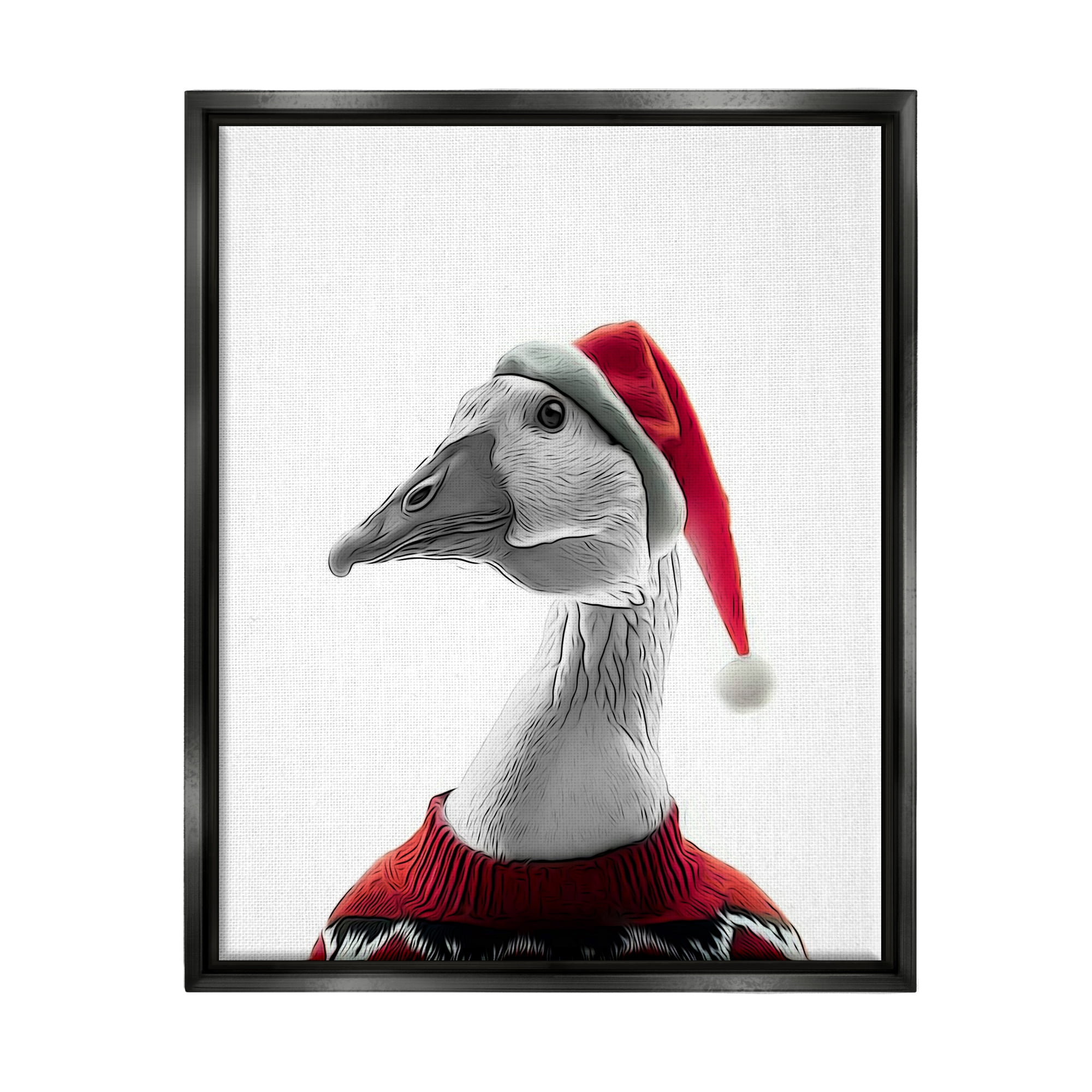 Stupell Industries Duck in Santa Hat Holiday Painting Black Floater Framed Canvas Art Print Wall Art, 25 x 31