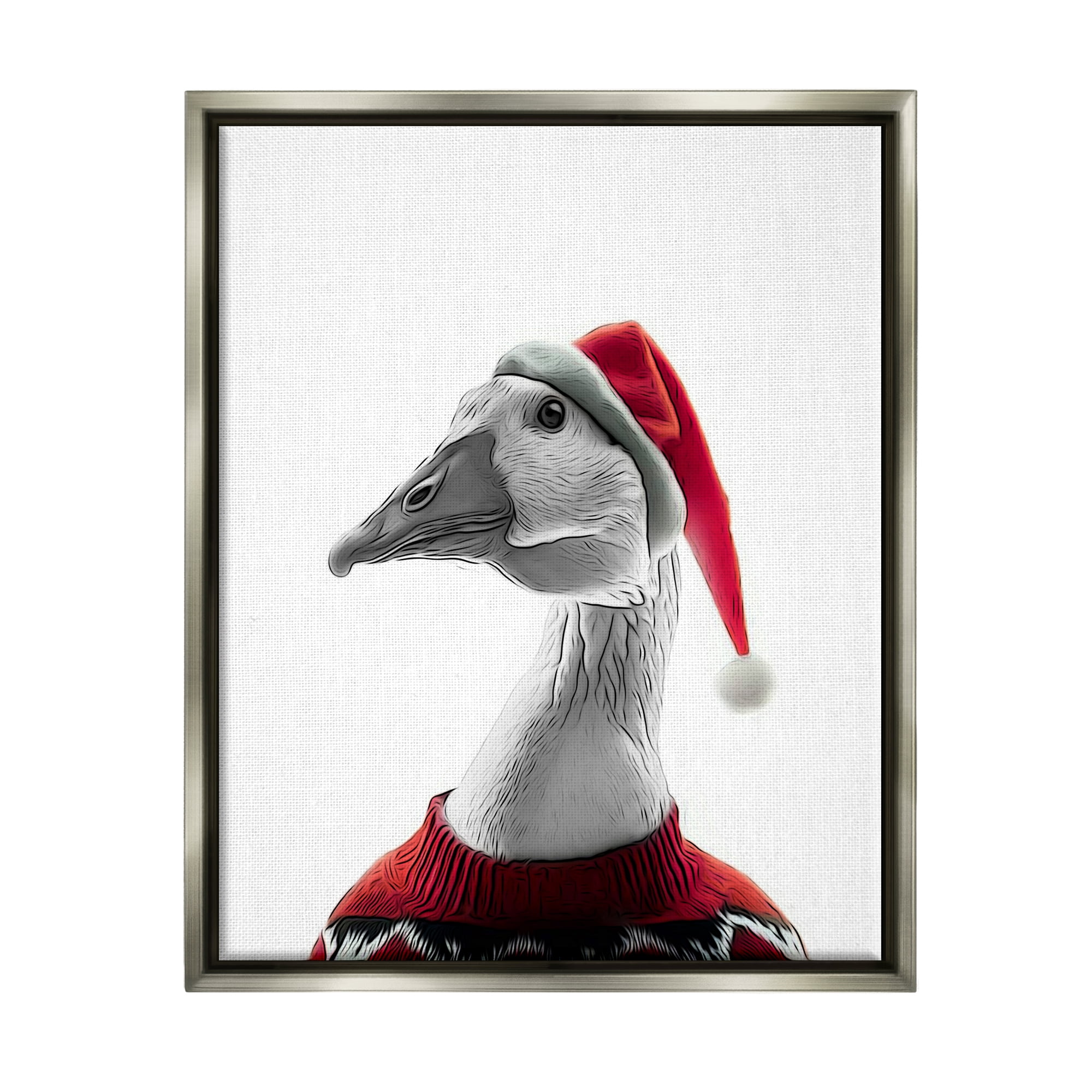 Stupell Industries Duck in Santa Hat Holiday Painting Gray Floater Framed Canvas Art Print Wall Art, 25 x 31